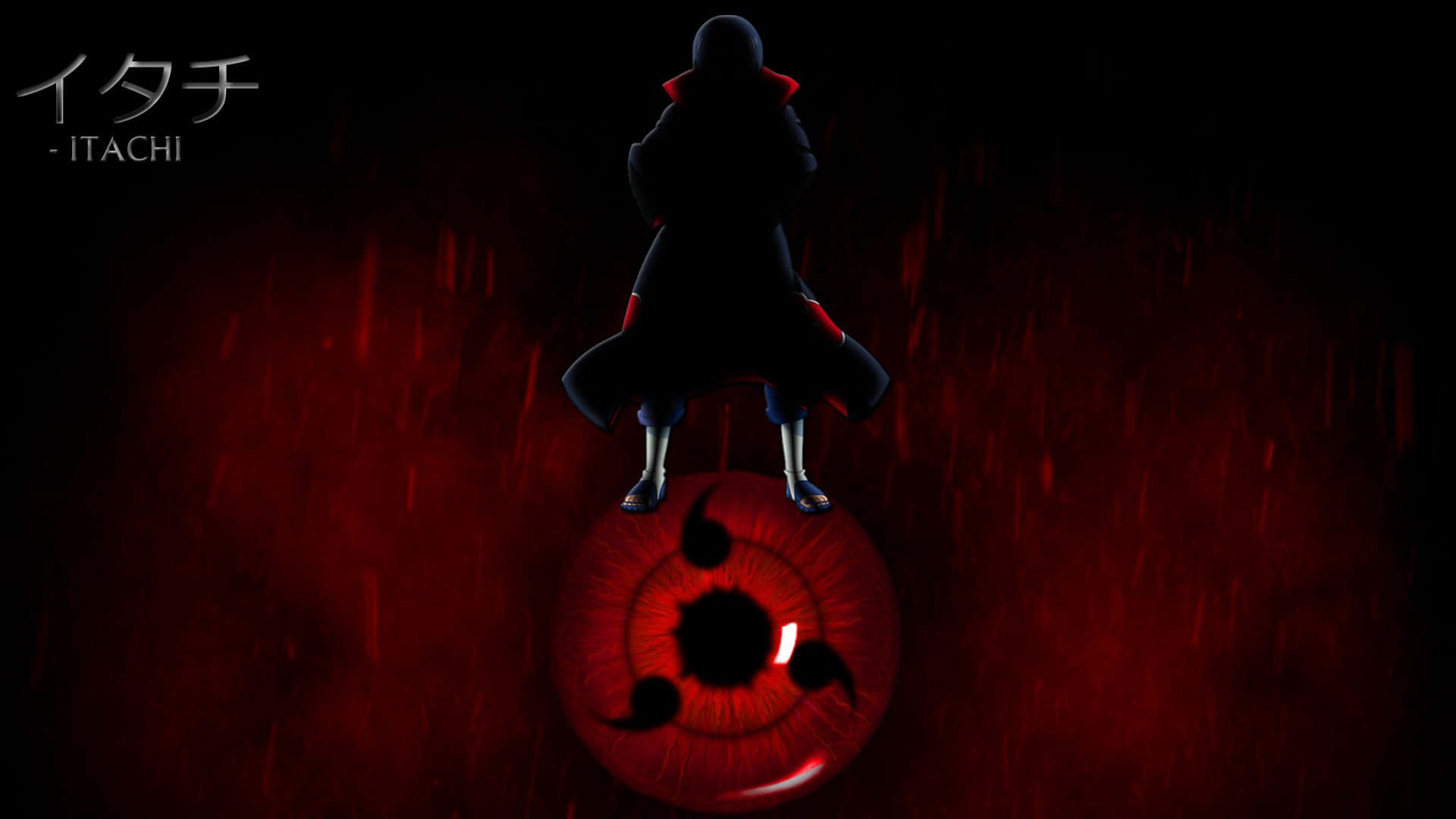 Silhouette ya Itachi Akiwa Amesimama Mangekyou Sharingan Picha ya Ukuta