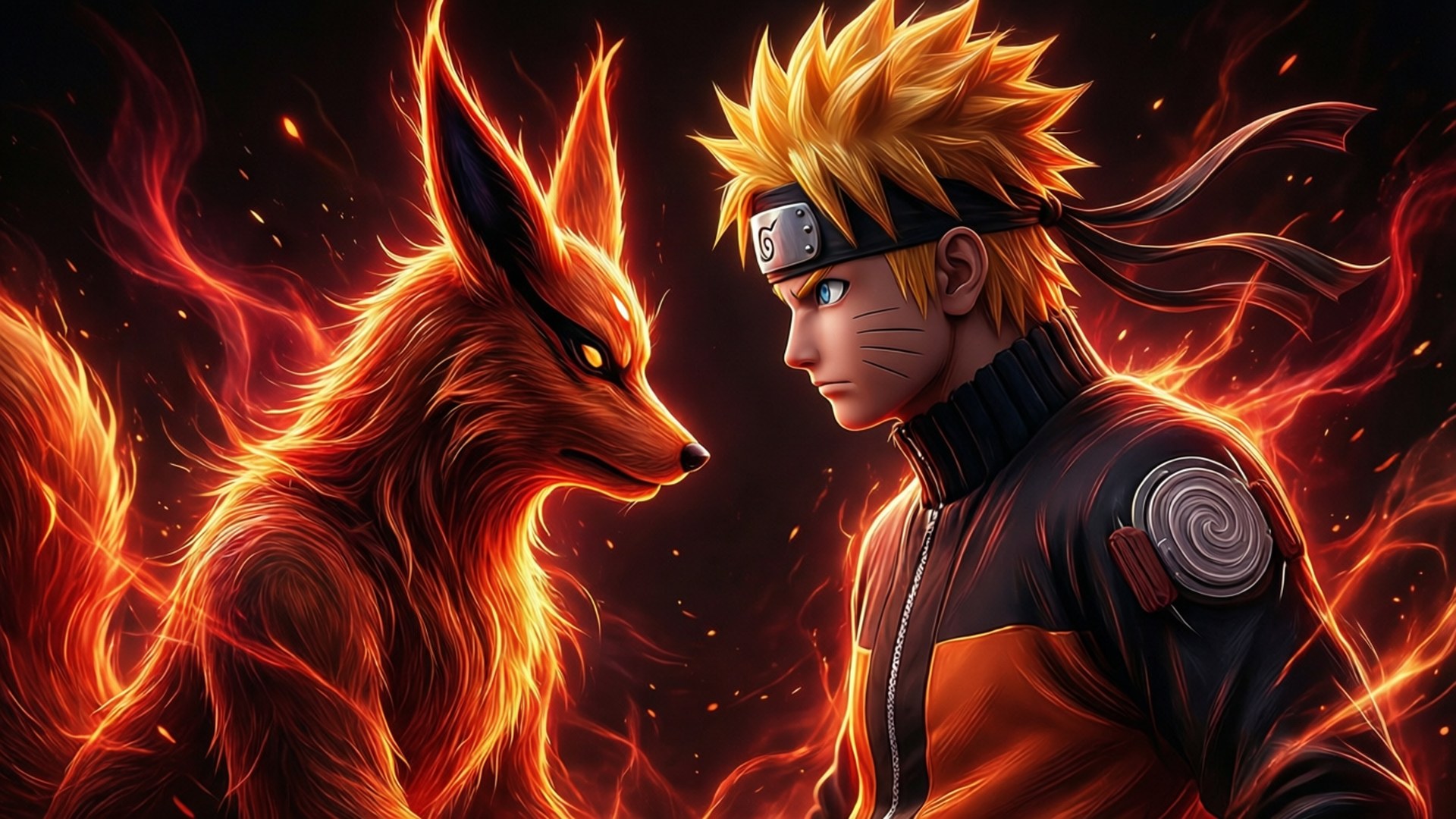 Silhouette ya Kurama na Naruto Picha ya Ukuta