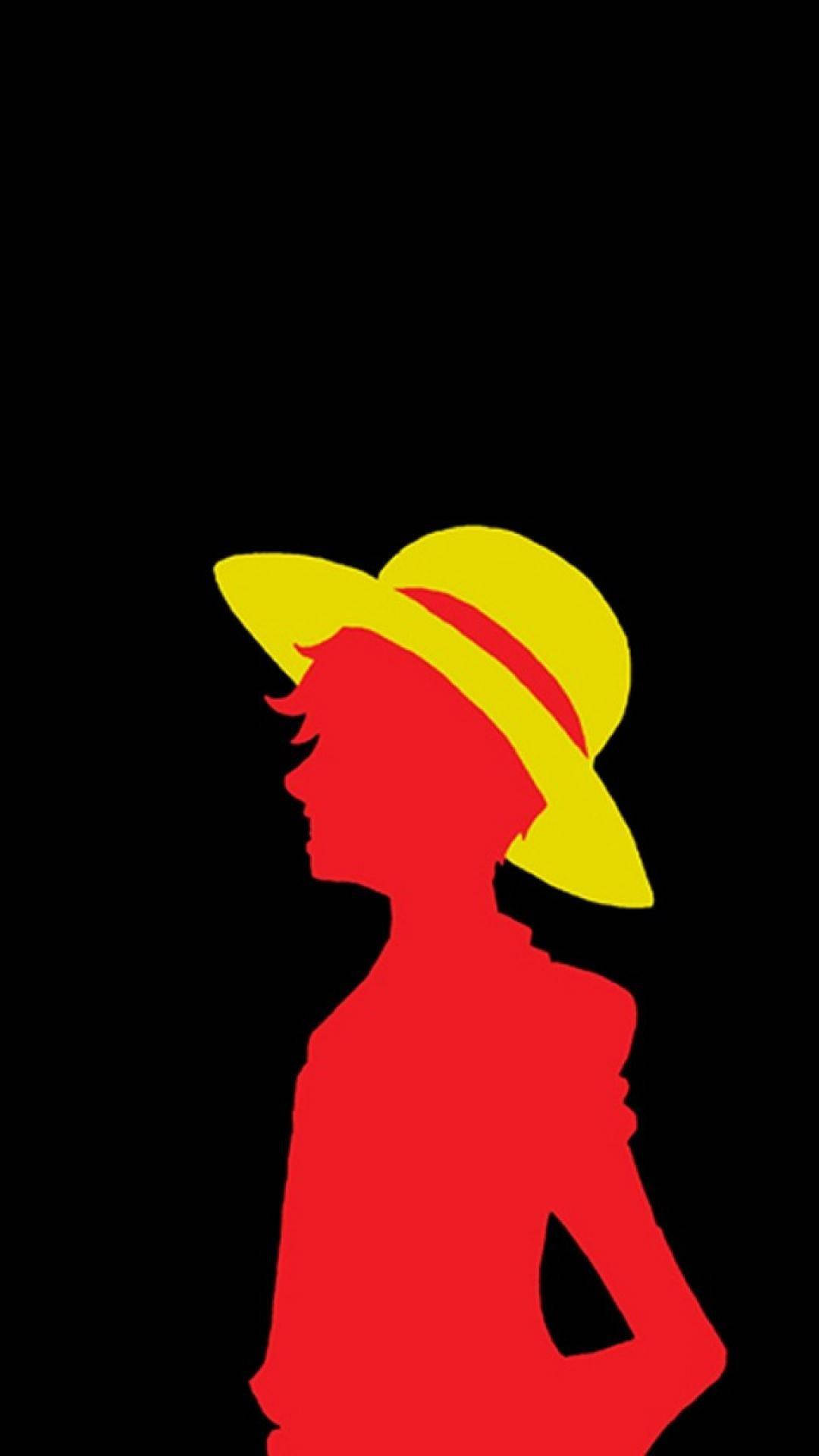Silhouette ya Luffy wa One Piece Kwenye Simu na Kofia ya Mbuzi Picha ya Ukuta