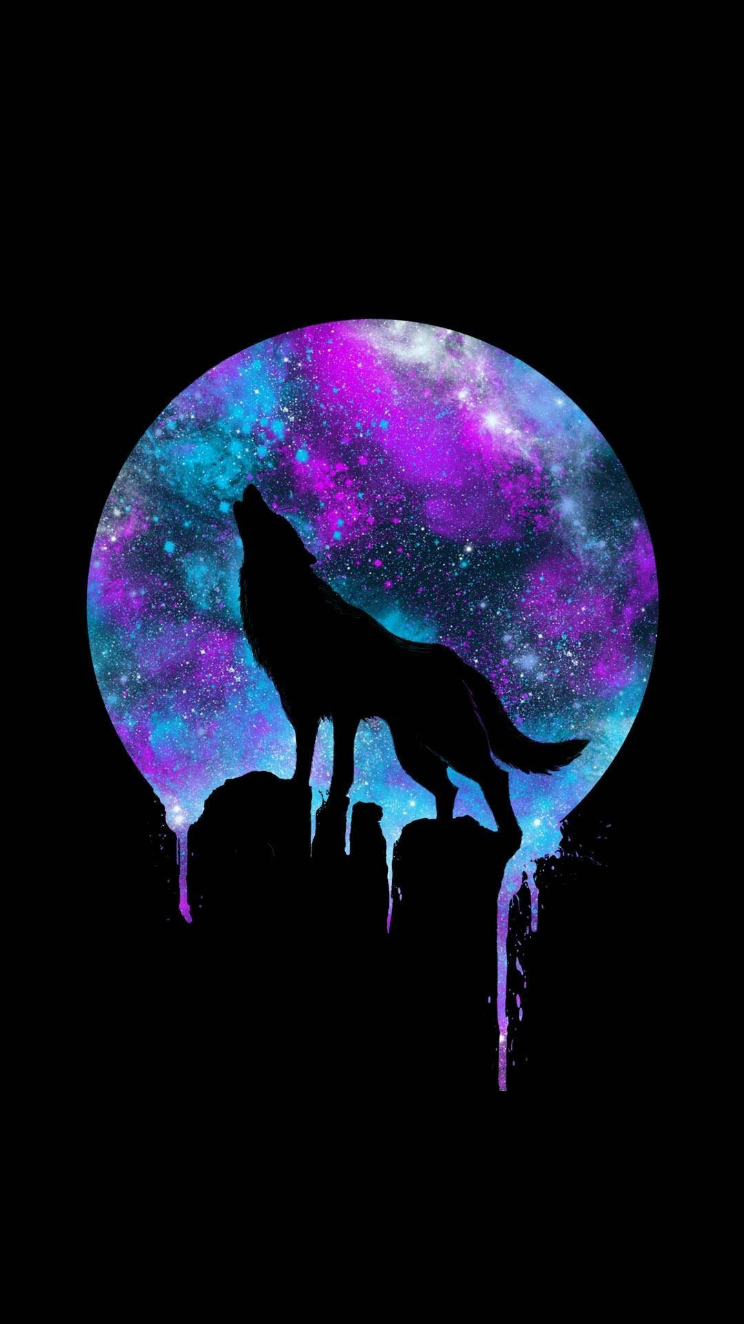 Silhouette ya Mbwa Mwitu wa Galaxy Nyeusi Picha ya Ukuta