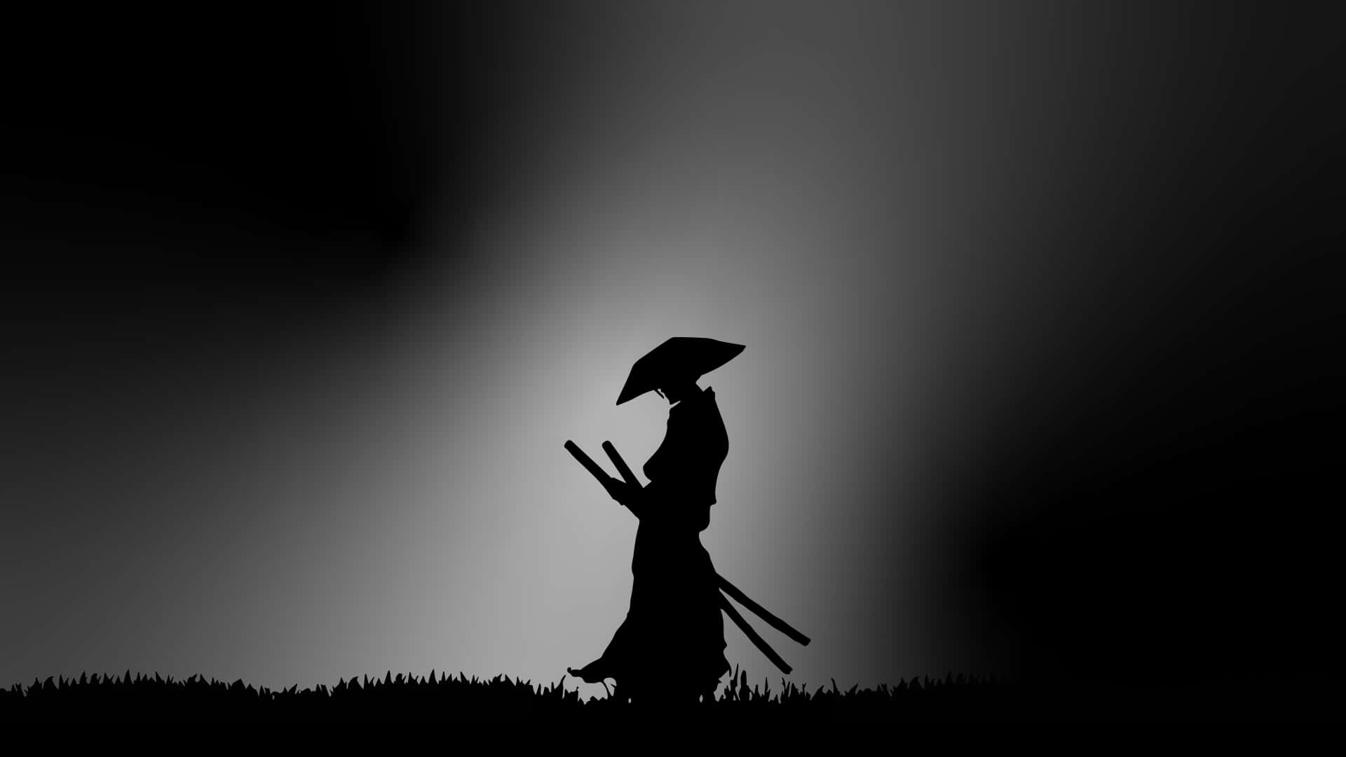 Silhouette ya Samurai Mweusi Kwenye Nyasi Picha ya Ukuta