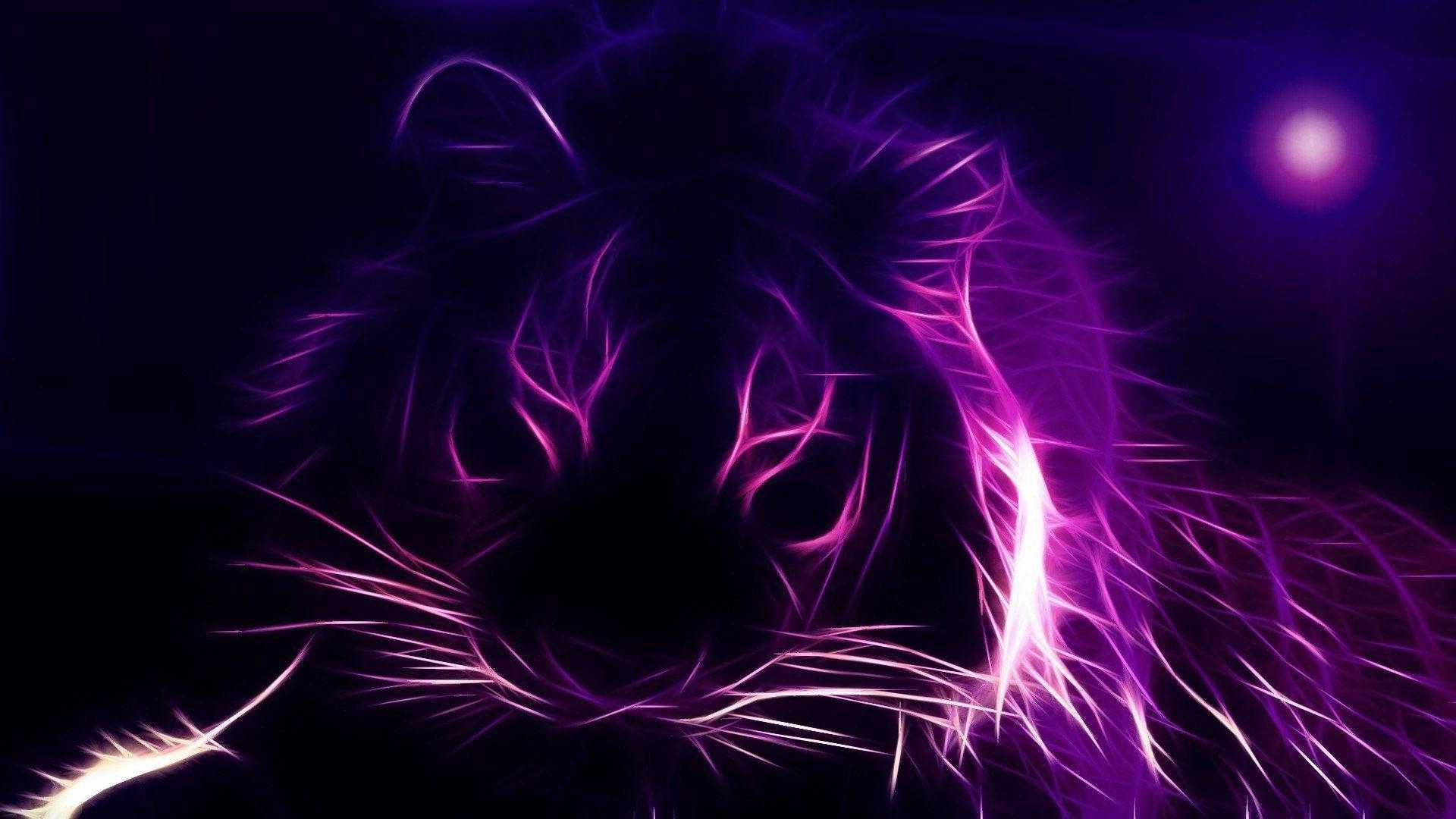 Silhouette ya Tiger ya Neon Purple Aesthetic Picha ya Ukuta