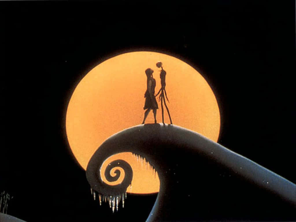 Silhouette za Sally na Jack Usiku wa Krismasi ya Kutisha Picha ya Ukuta