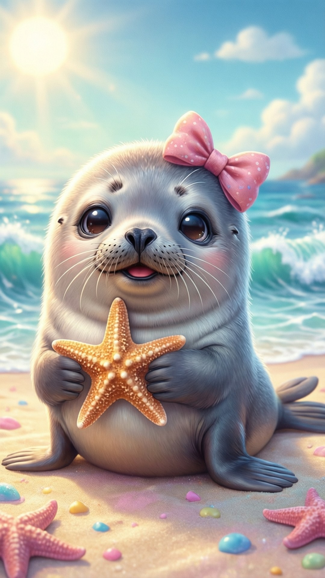 Sili ya Kawaii Ufukweni Picha ya Ukuta