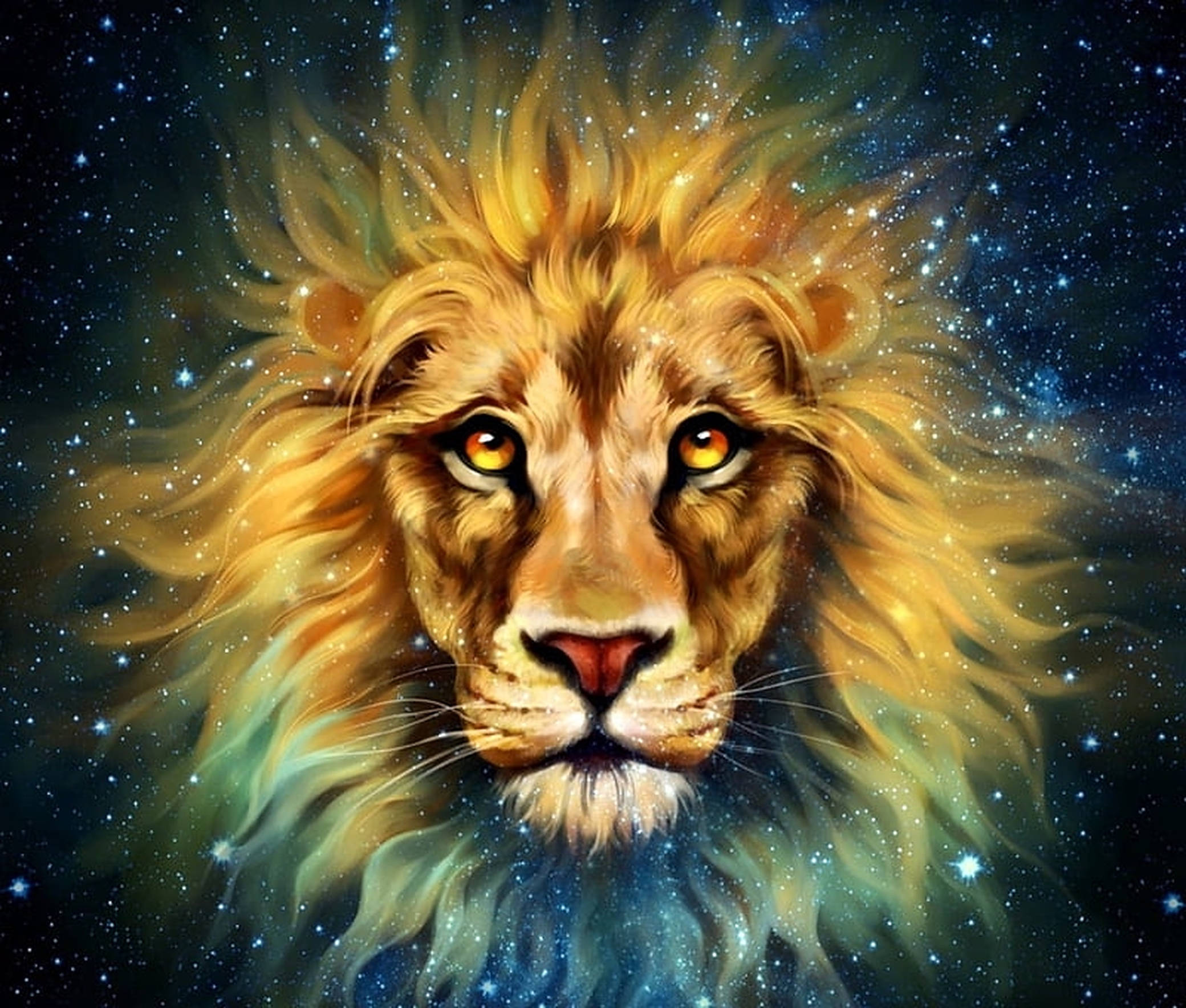 Simba la Dhahabu na Galaxy Picha ya Ukuta