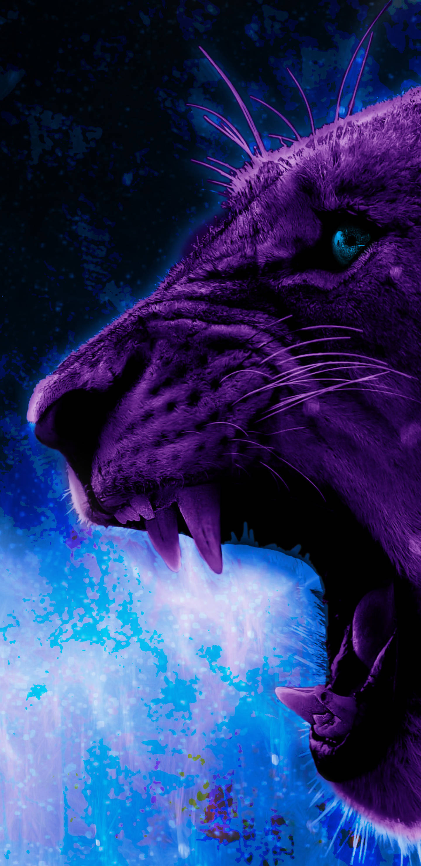 Simba Mkali wa Rangi ya Zambarau kwenye Galaxy Picha ya Ukuta