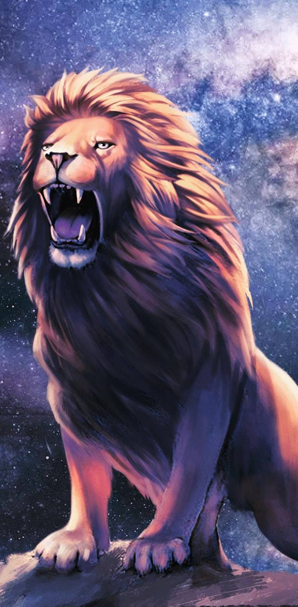 Simba Mwenye Hasira Akinguruma Galaxy Picha ya Ukuta
