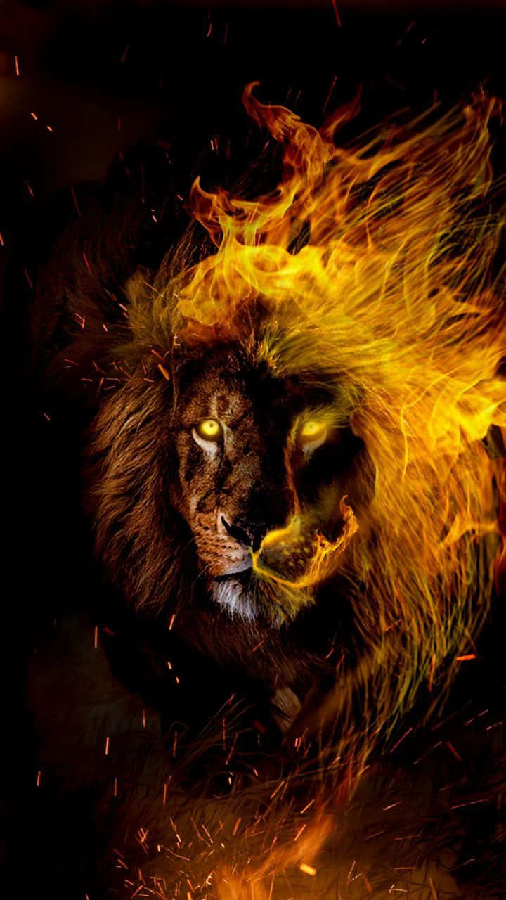Simba Mwenye Moto wa Dhahabu Zodiac ya Leo Picha ya Ukuta