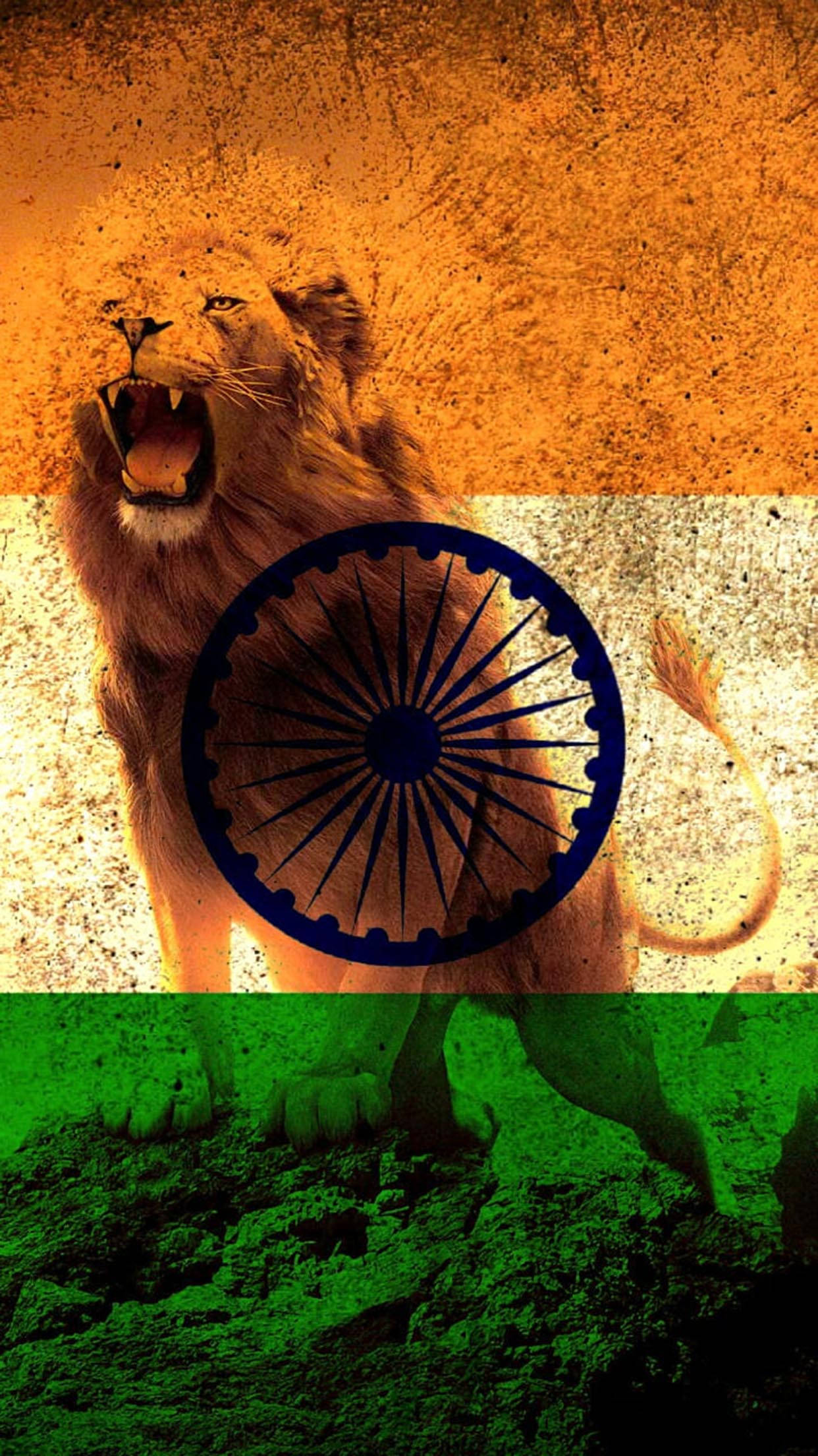Simba na Bendera ya India kwa Simu Picha ya Ukuta