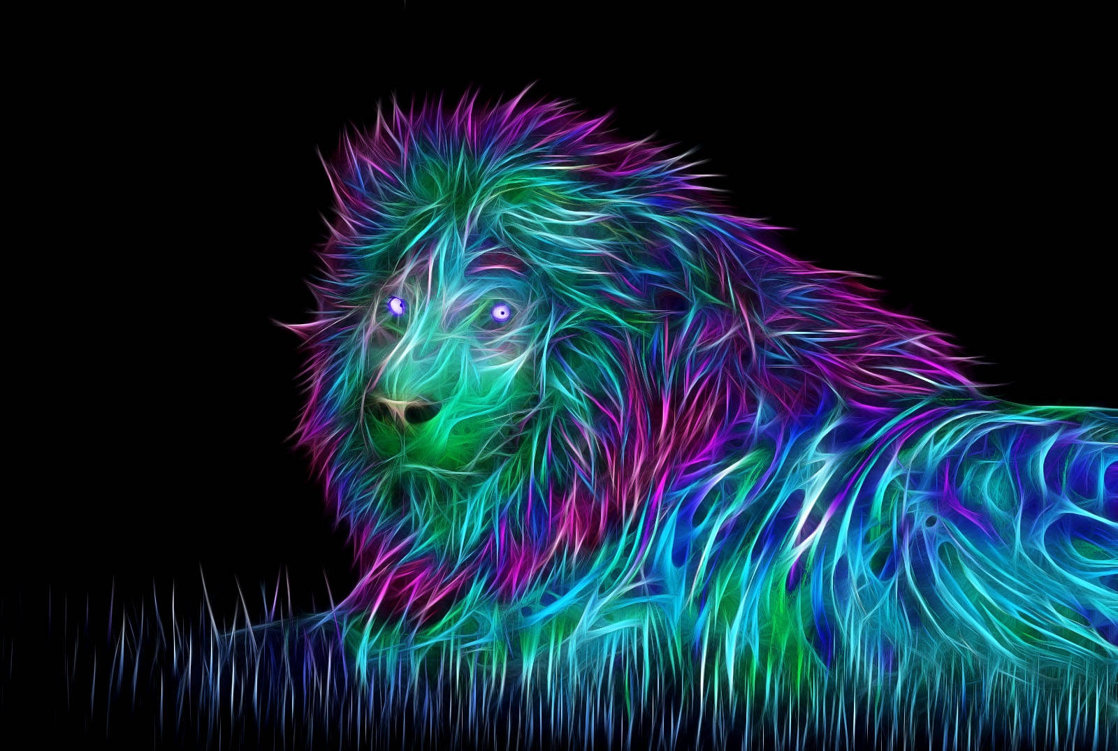Simba wa 3D wa Neon Picha ya Ukuta