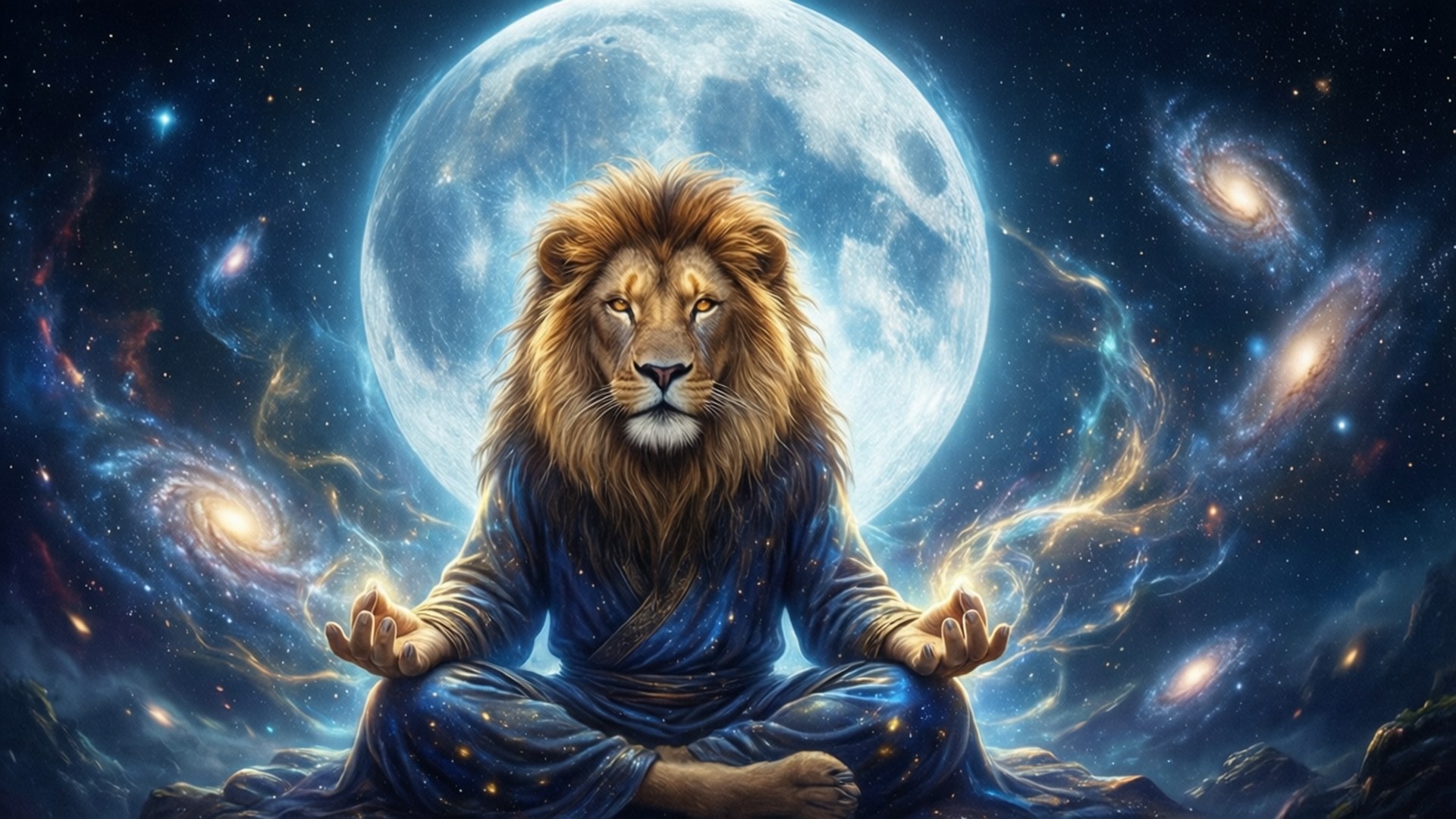 Simba wa Cosmic Anayetafakuri Picha ya Ukuta