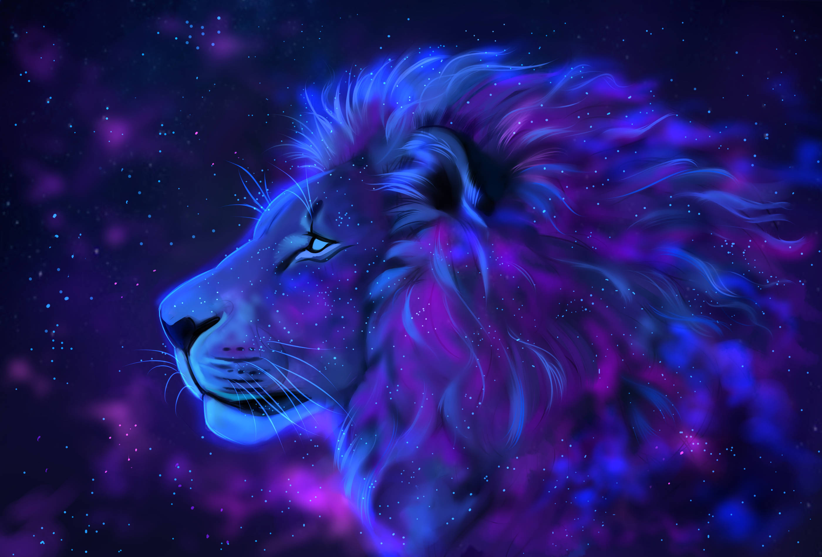 Simba wa Galactic Ajabu Akiangalia Ulimwengu Picha ya Ukuta