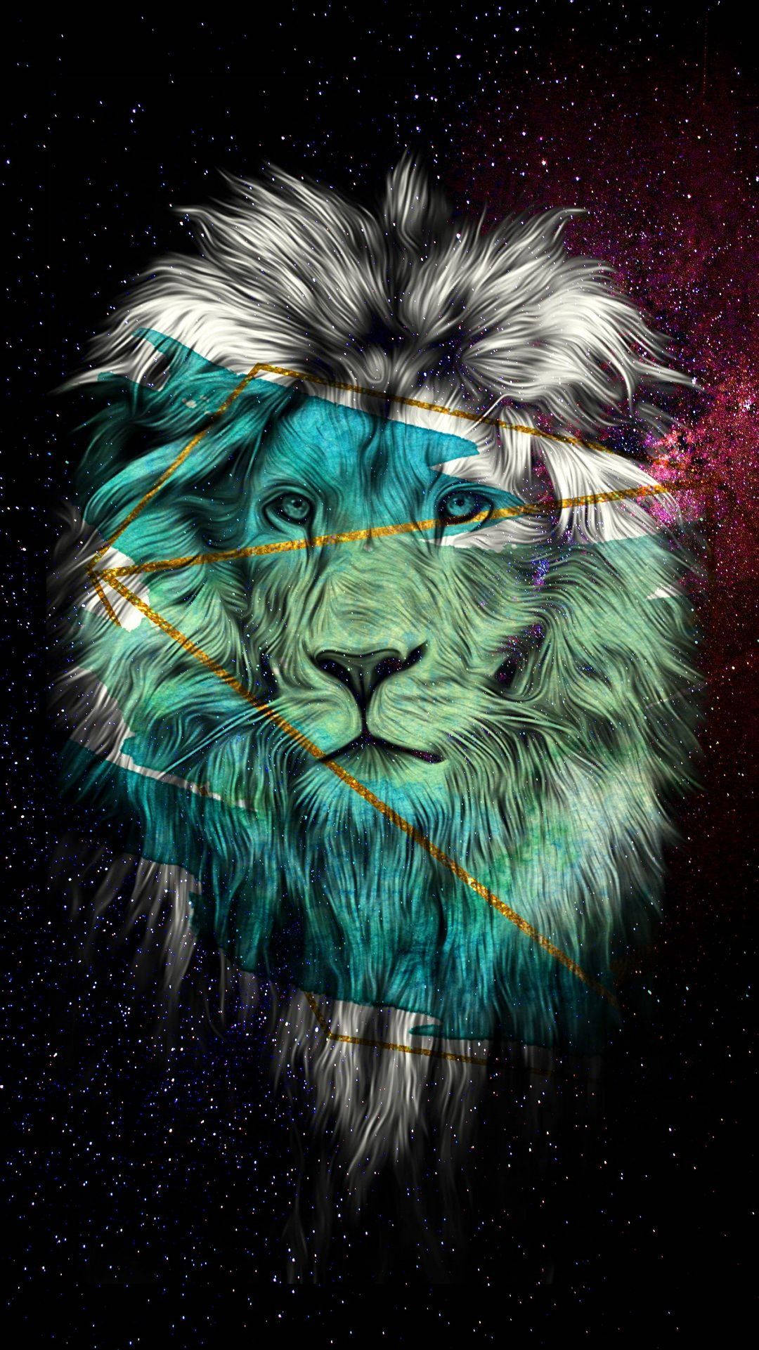 Simba wa Galaxy Rangi ya Kijani Picha ya Ukuta