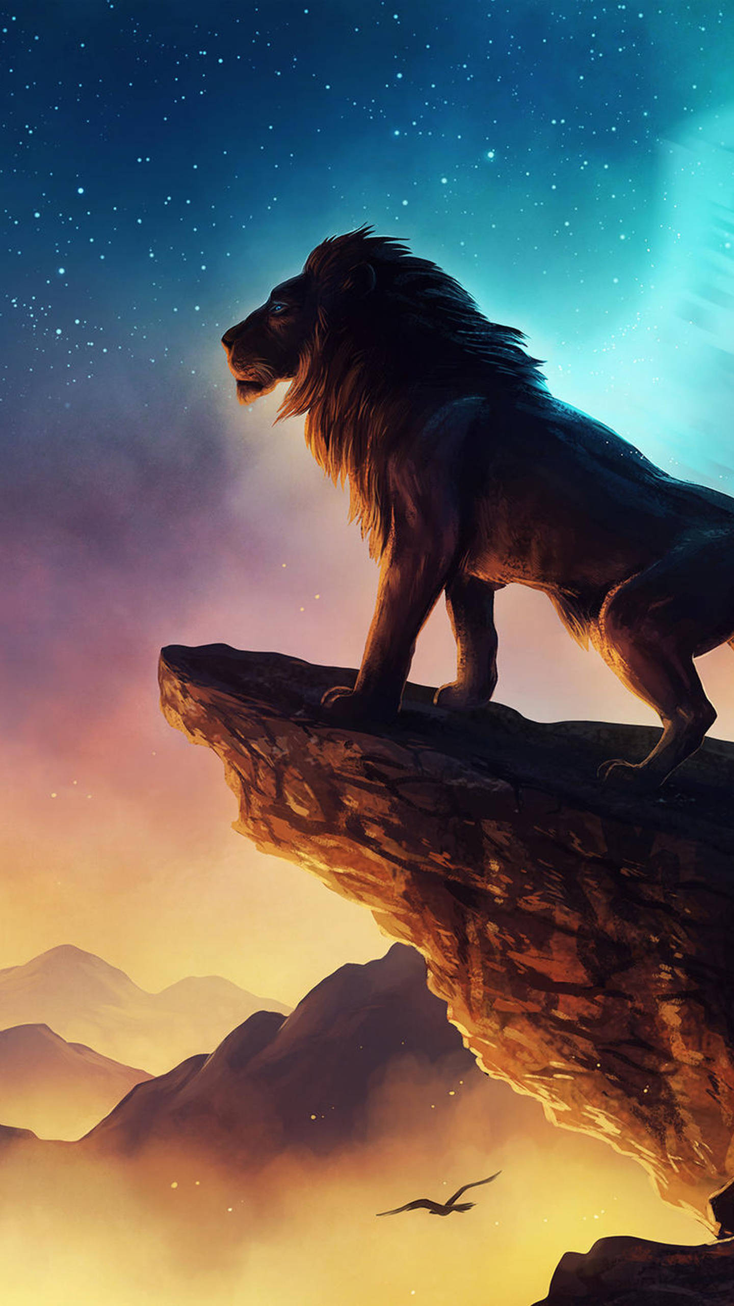 Simba wa Galaxy Kwenye Mwamba Picha ya Ukuta