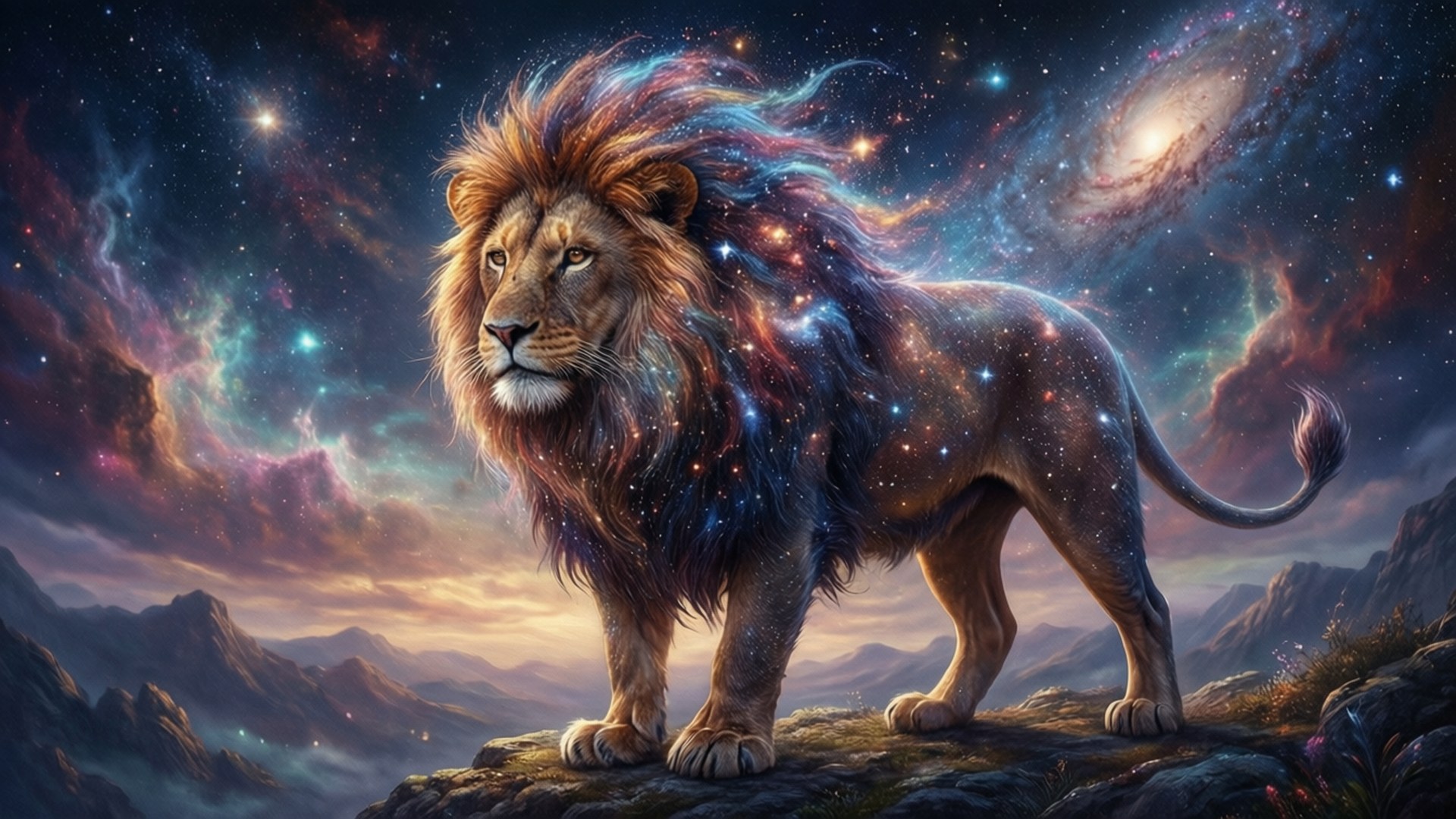 Simba wa Galaxy kwenye Mwamba Picha ya Ukuta
