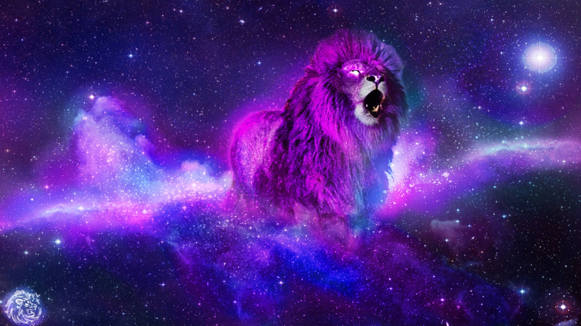 Simba wa Galaxy Tukufu Akiunguruma Ulimwenguni Picha ya Ukuta