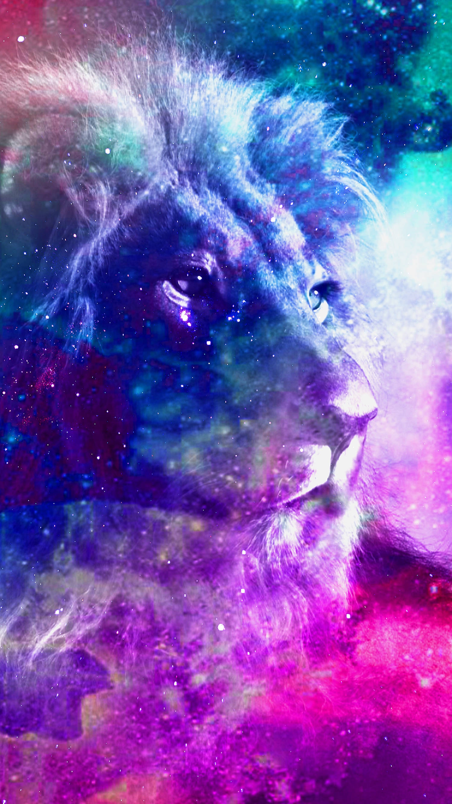 Simba wa Galaxy Bluu na Zambarau Picha ya Ukuta