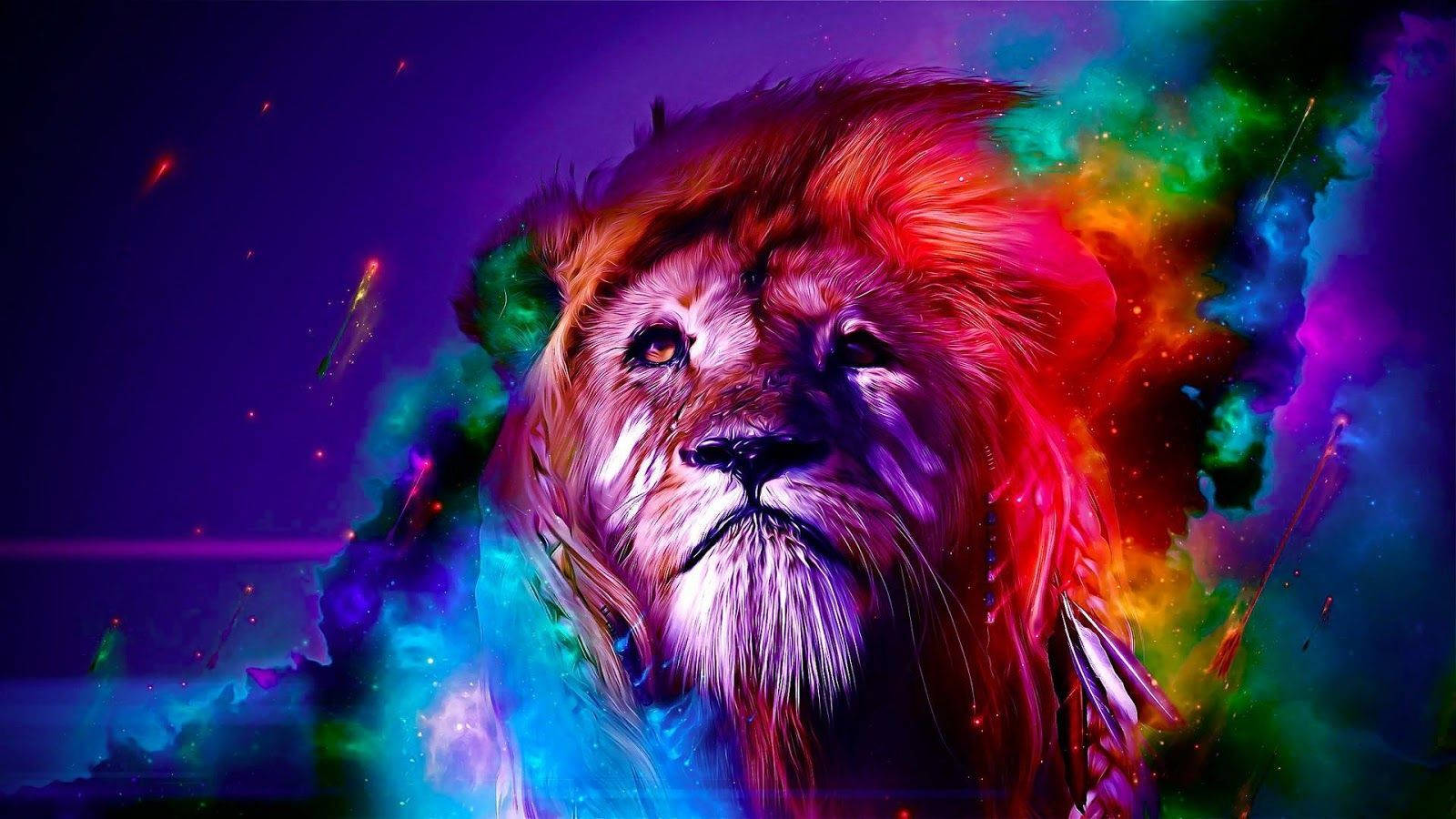 Simba wa Sanaa ya Rangi na Galaxy Picha ya Ukuta