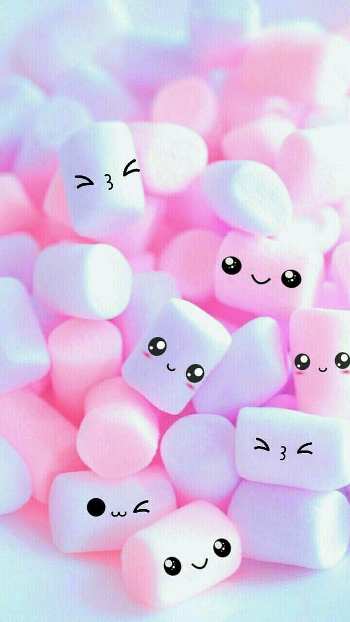 Simu Nzuri ya Kupendeza ya Marshmallows Zinazotabasamu Picha ya Ukuta