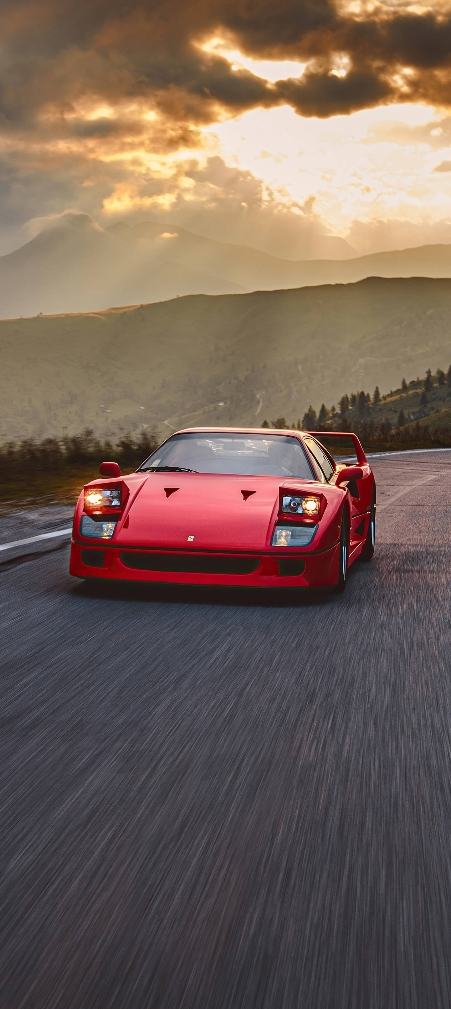 Simu ya Ferrari F40 Wakati wa Machweo Picha ya Ukuta