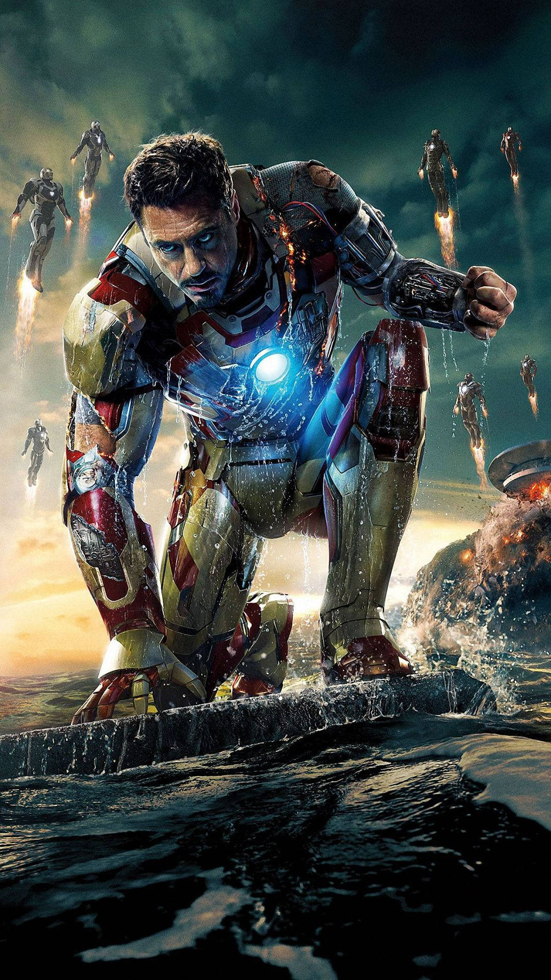 Simu ya Iron Man yenye Suti ya Mfano wa Robert Downey Jr. Picha ya Ukuta