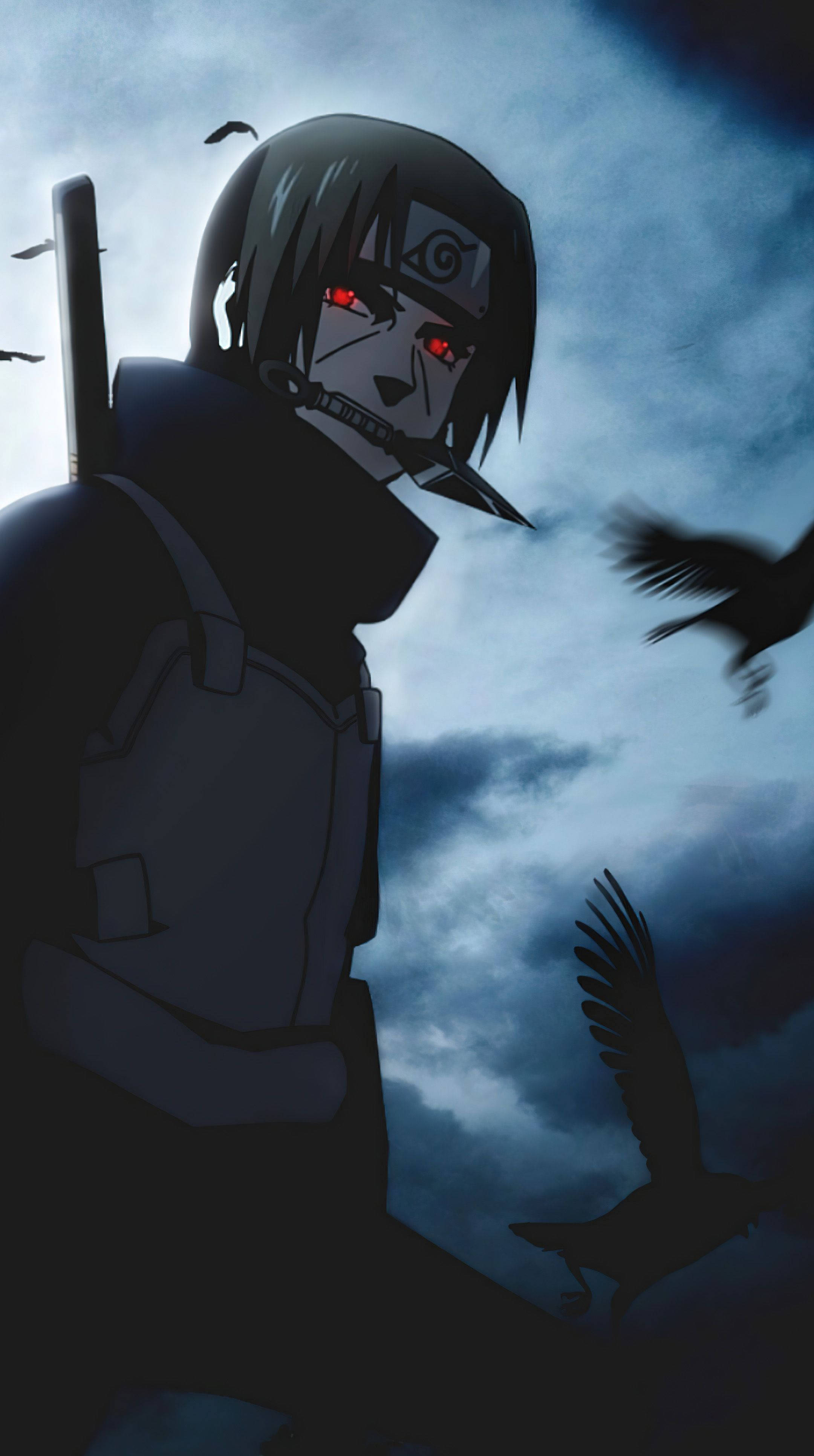 Simu ya Itachi Macho ya Sharingan Kunguru Weusi Picha ya Ukuta