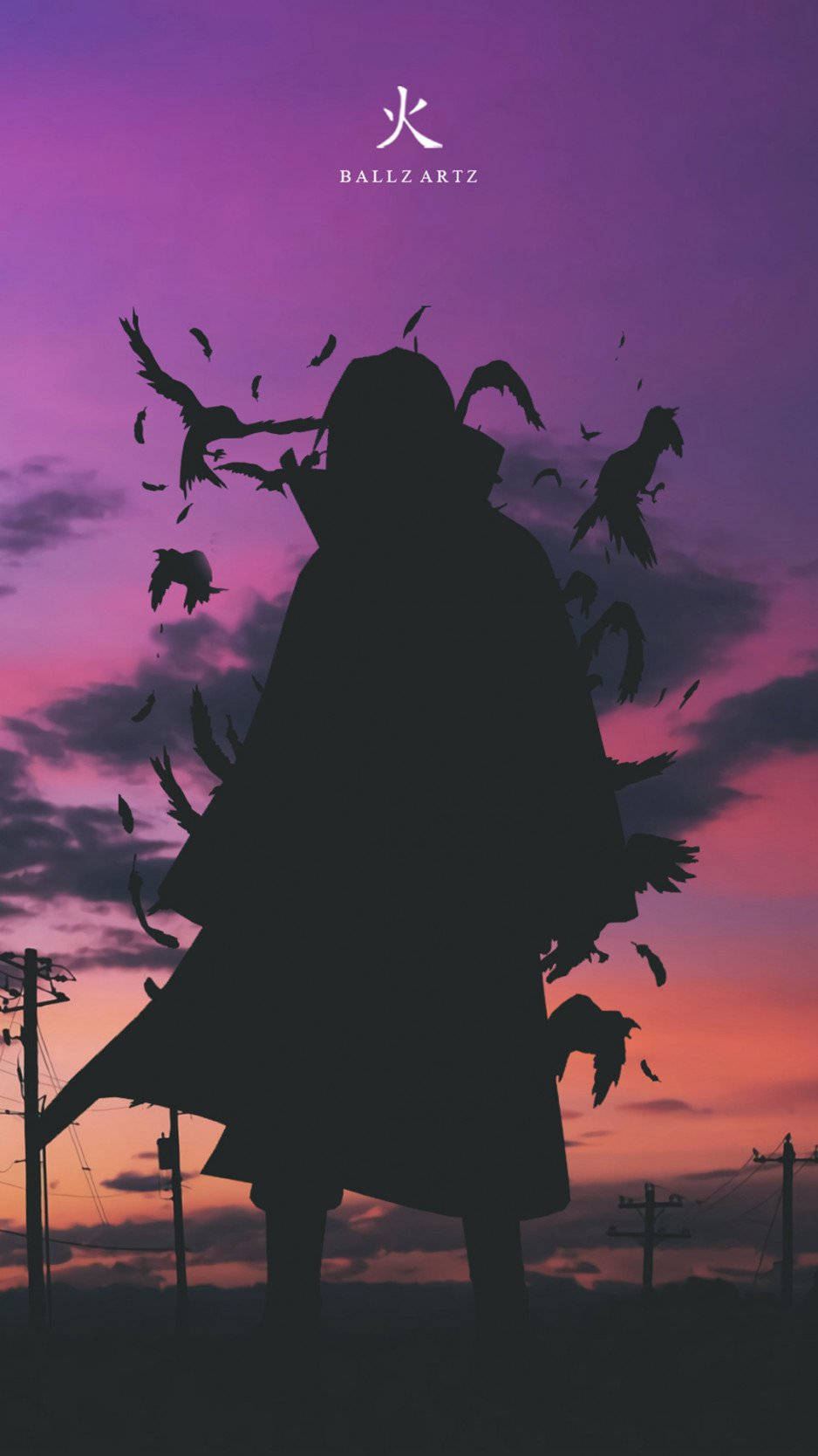 Simu ya Itachi Silhouette Zambarau Picha ya Ukuta