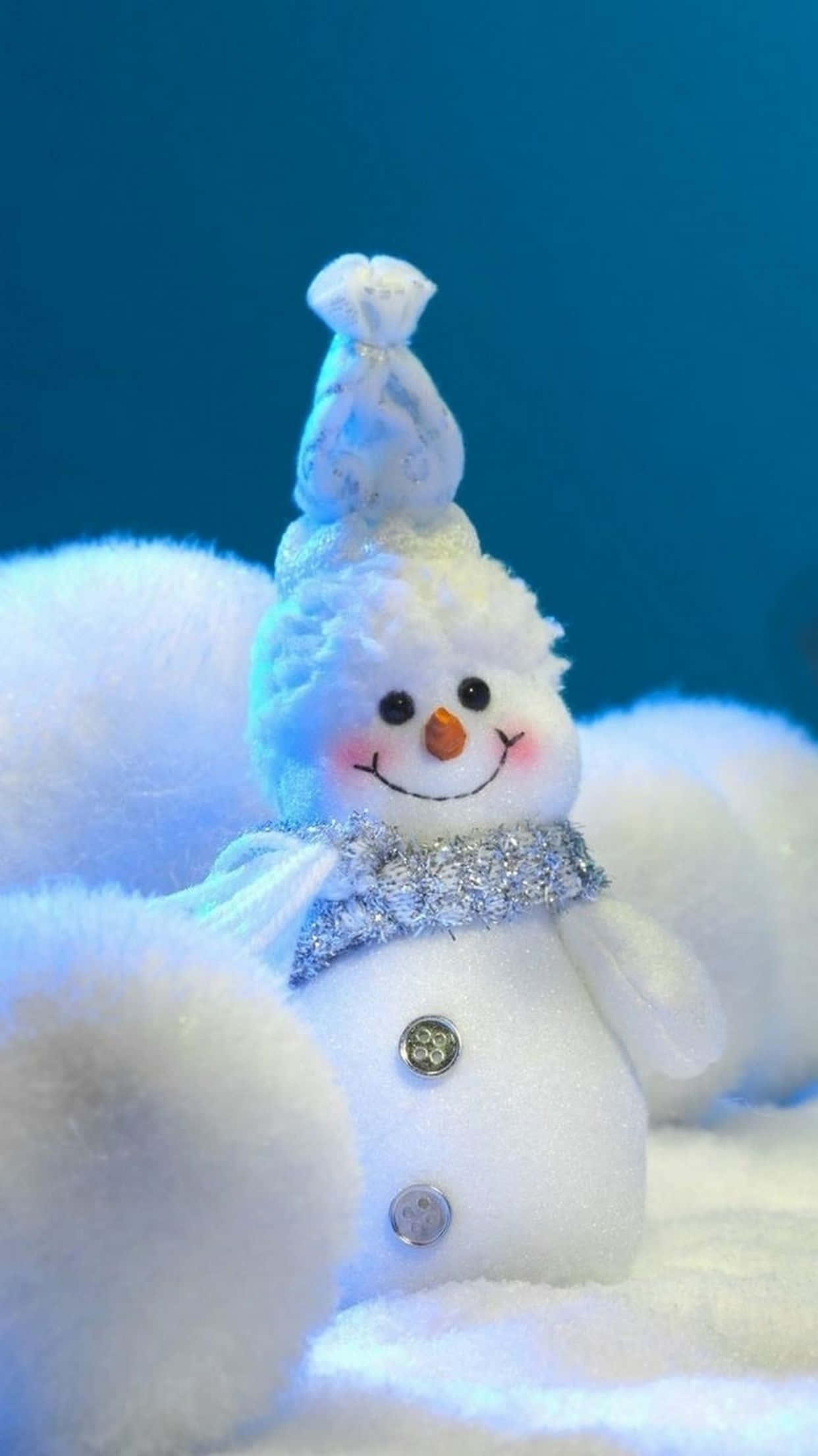 Simu ya Krismasi ya Snowman Mrembo Anayetabasamu Picha ya Ukuta
