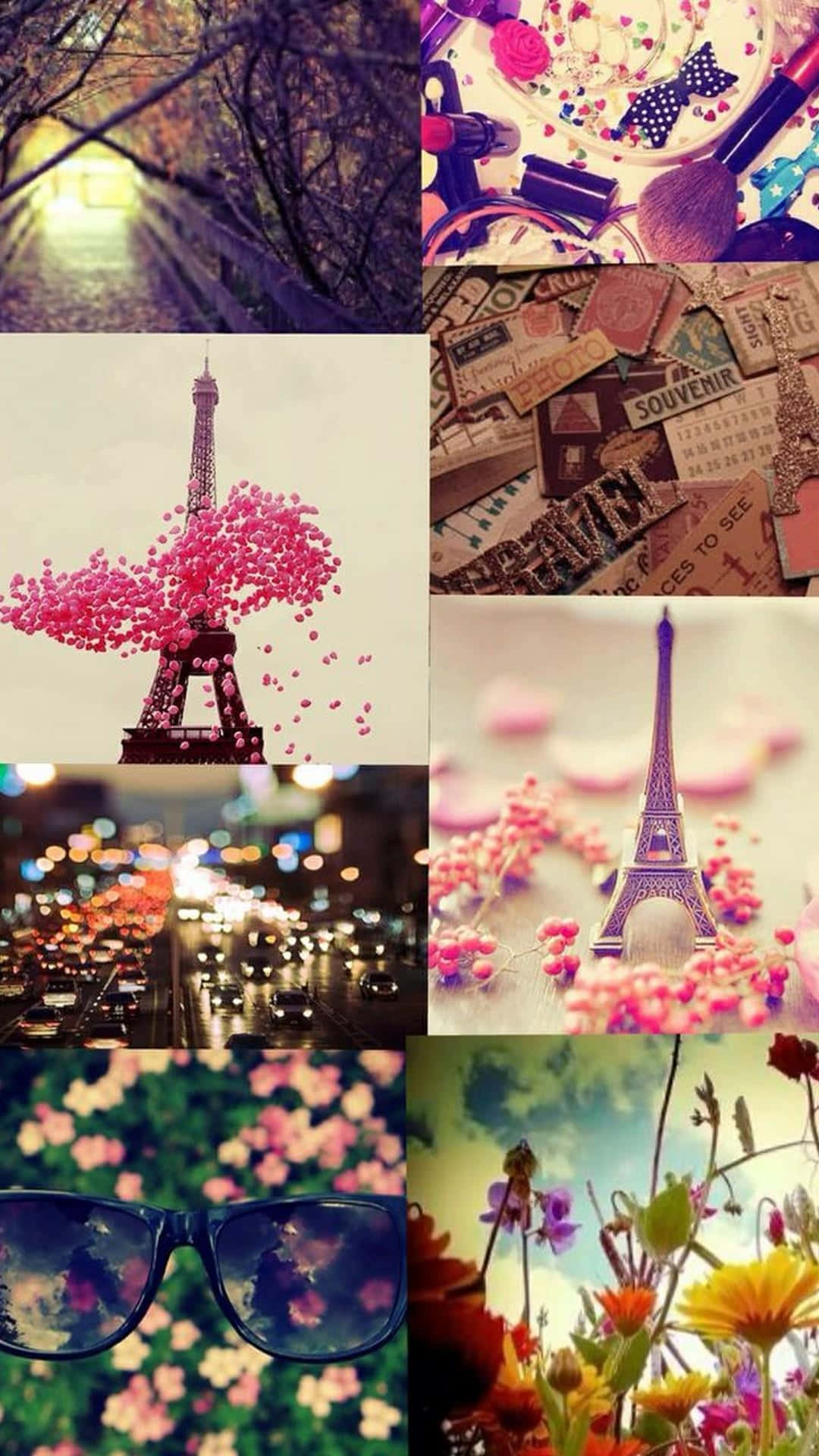 Simu Ya Kupendeza Ya Kike Mnara Wa Eiffel Maua Picha ya Ukuta