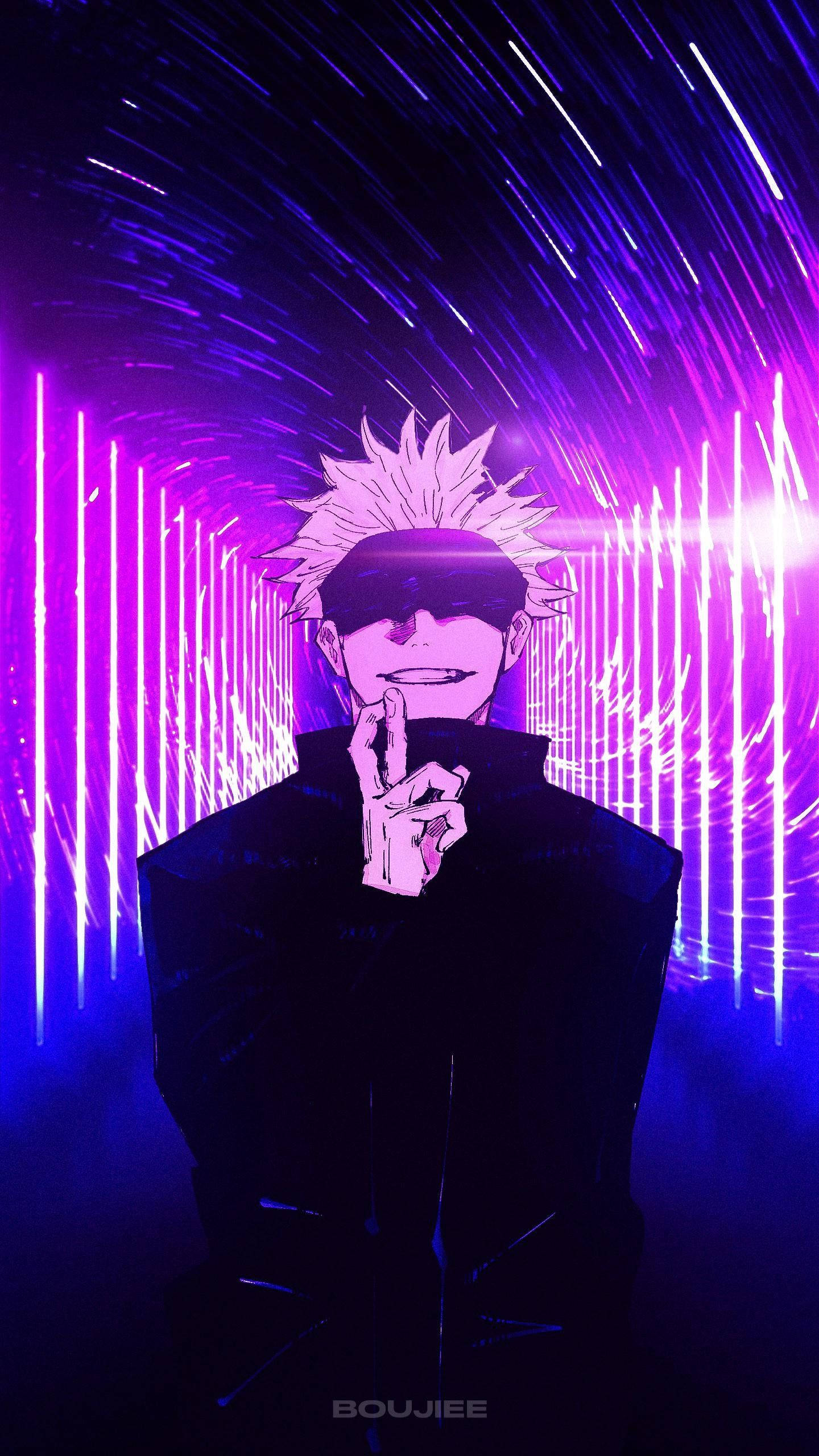 Simu ya Neon Purple Satoru Gojo Jujutsu Kaisen Picha ya Ukuta