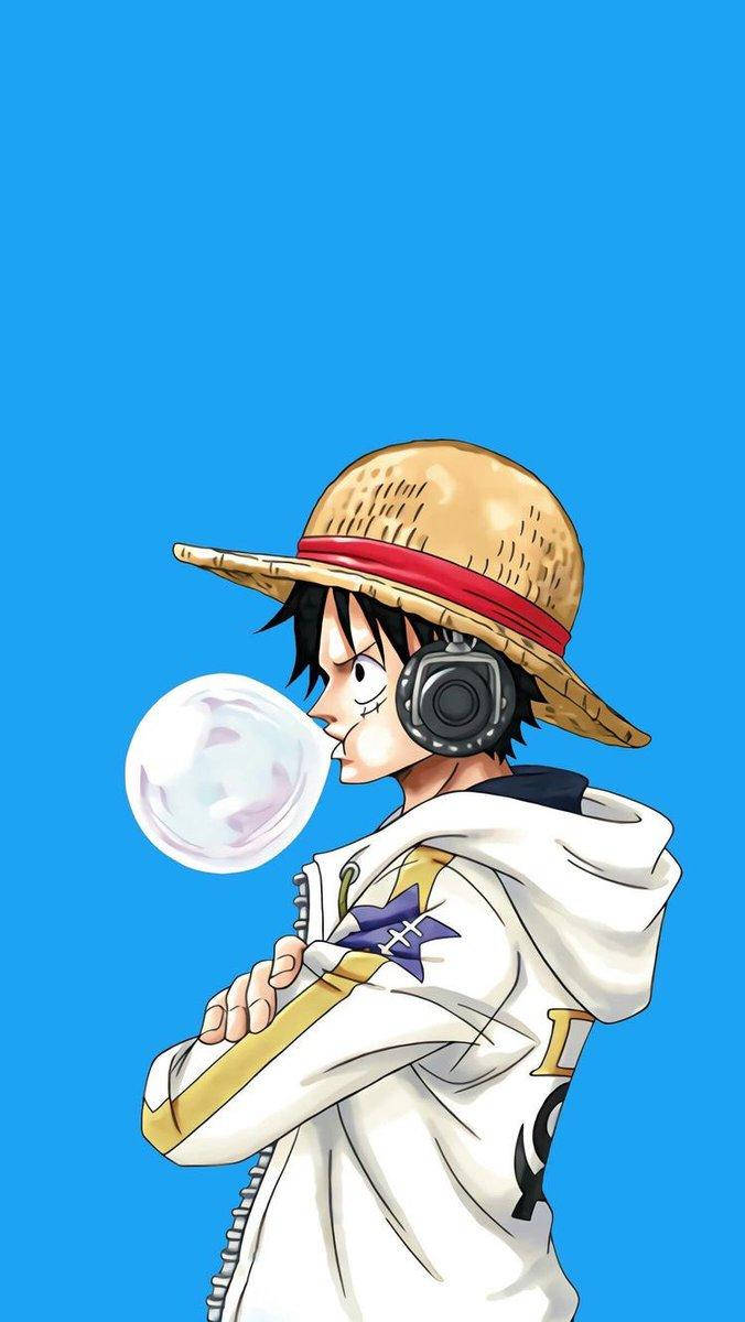 Simu ya One Piece Luffy Akipuliza Gum Picha ya Ukuta
