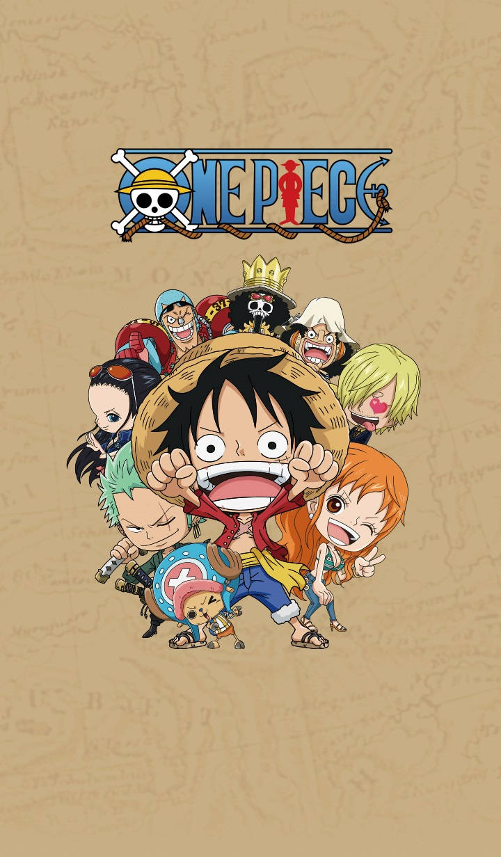 Simu ya One Piece Wahusika wa Chibi wa Kikapu cha Majani Picha ya Ukuta