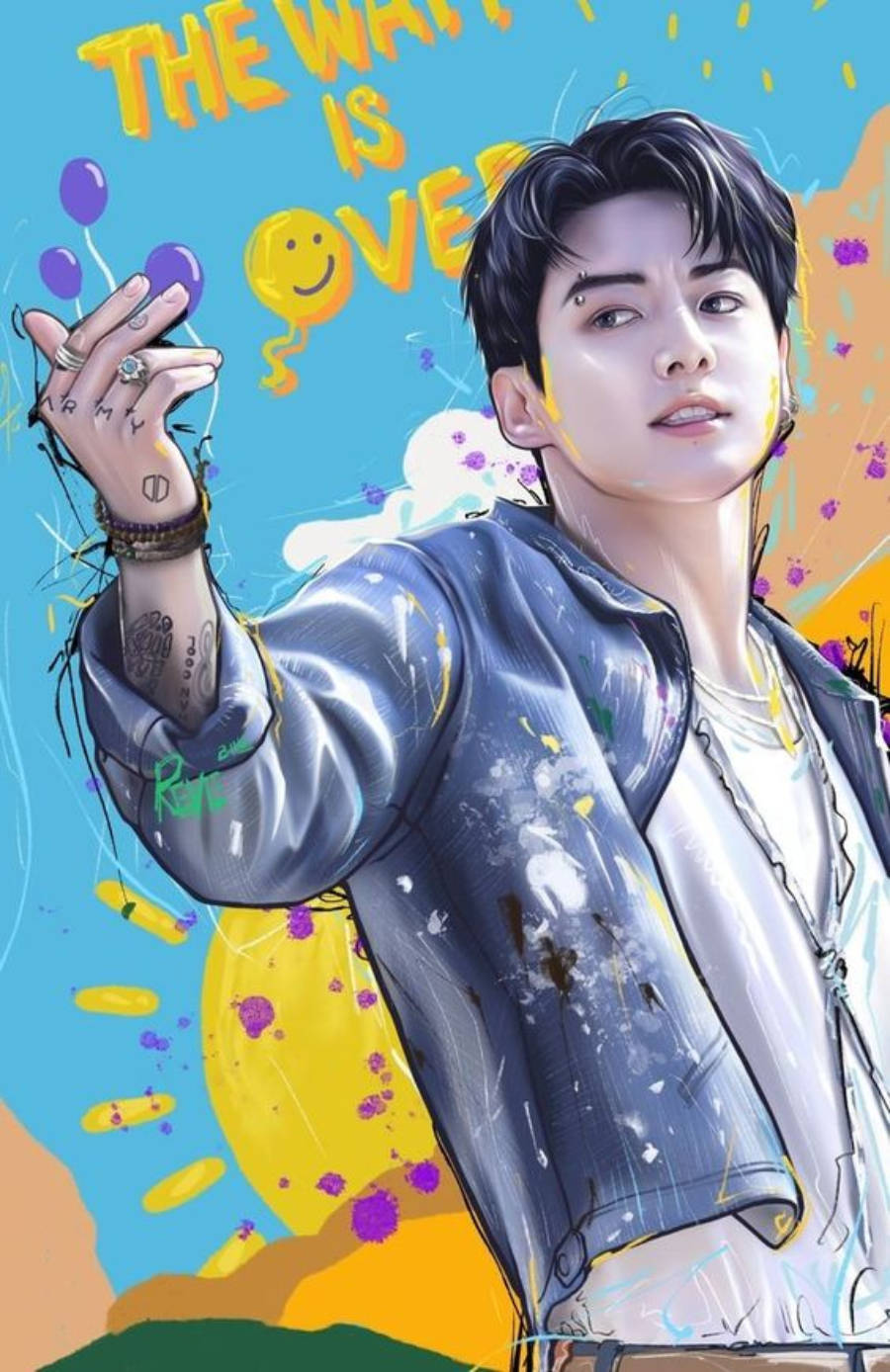 Simu ya Rangi ya Anime Jungkook Picha ya Ukuta