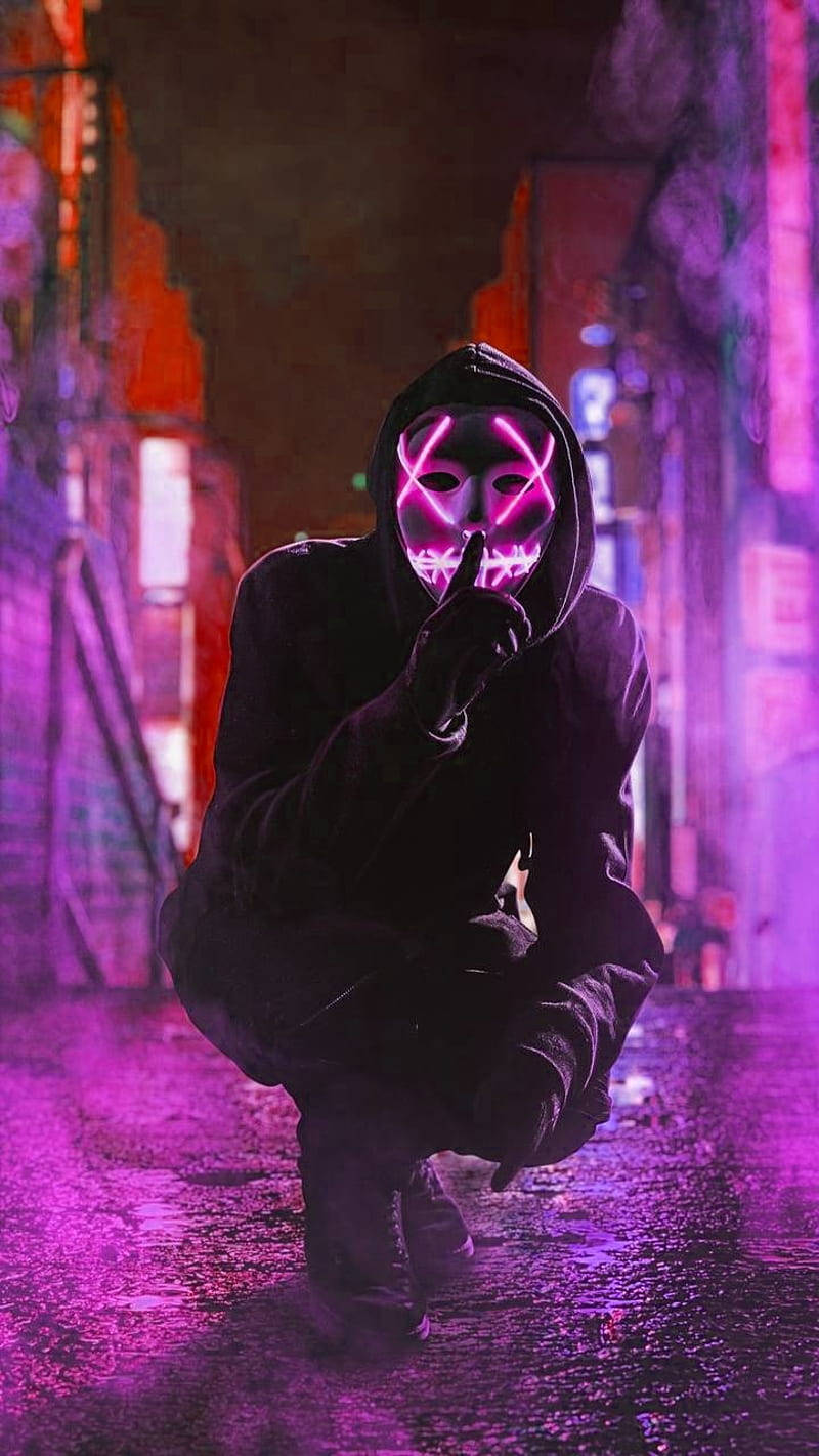 Simu ya Wanaume na Barakoa ya Neon Picha ya Ukuta