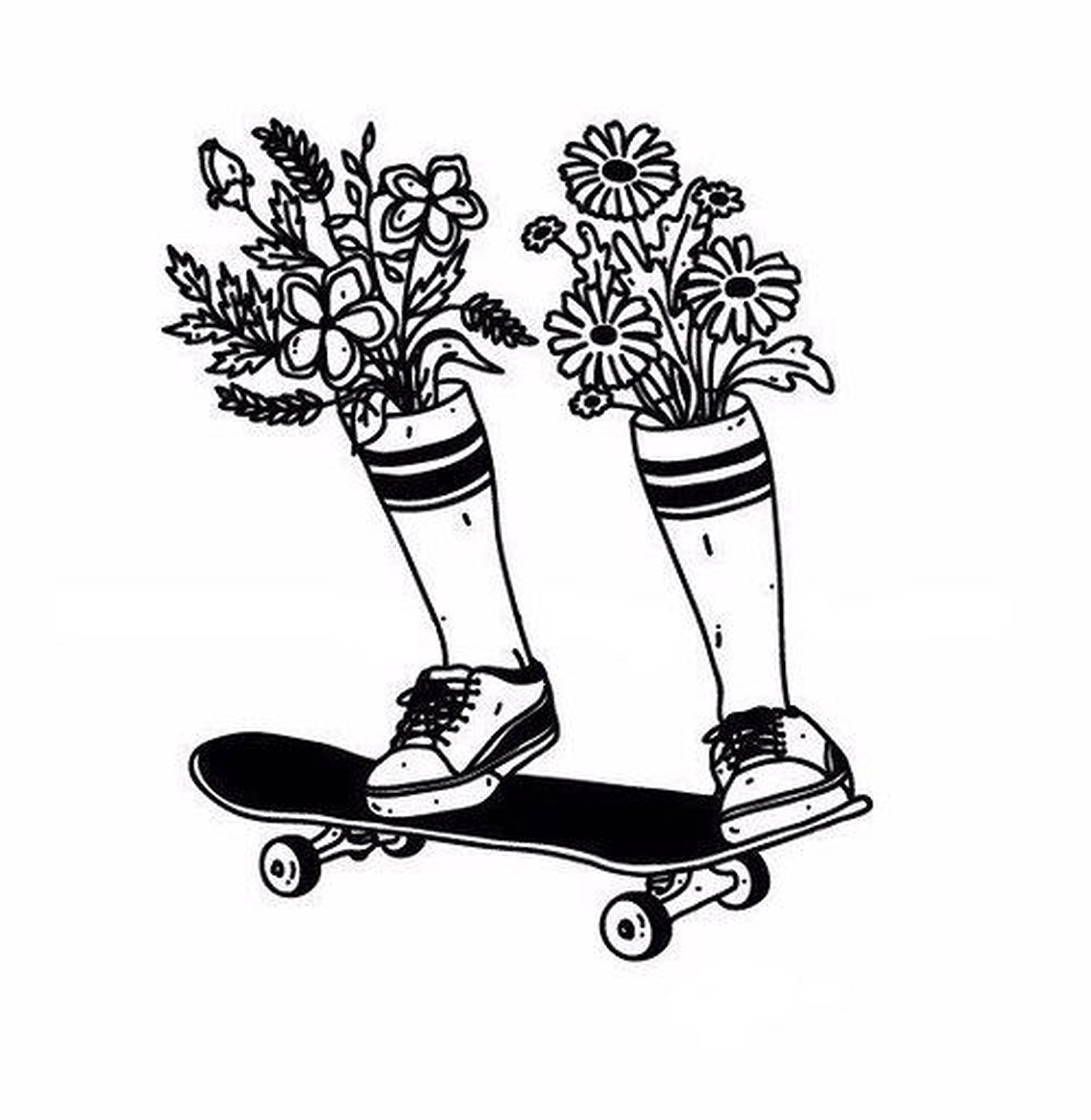 Skater Boy Aesthetic Doodle Picha ya Ukuta