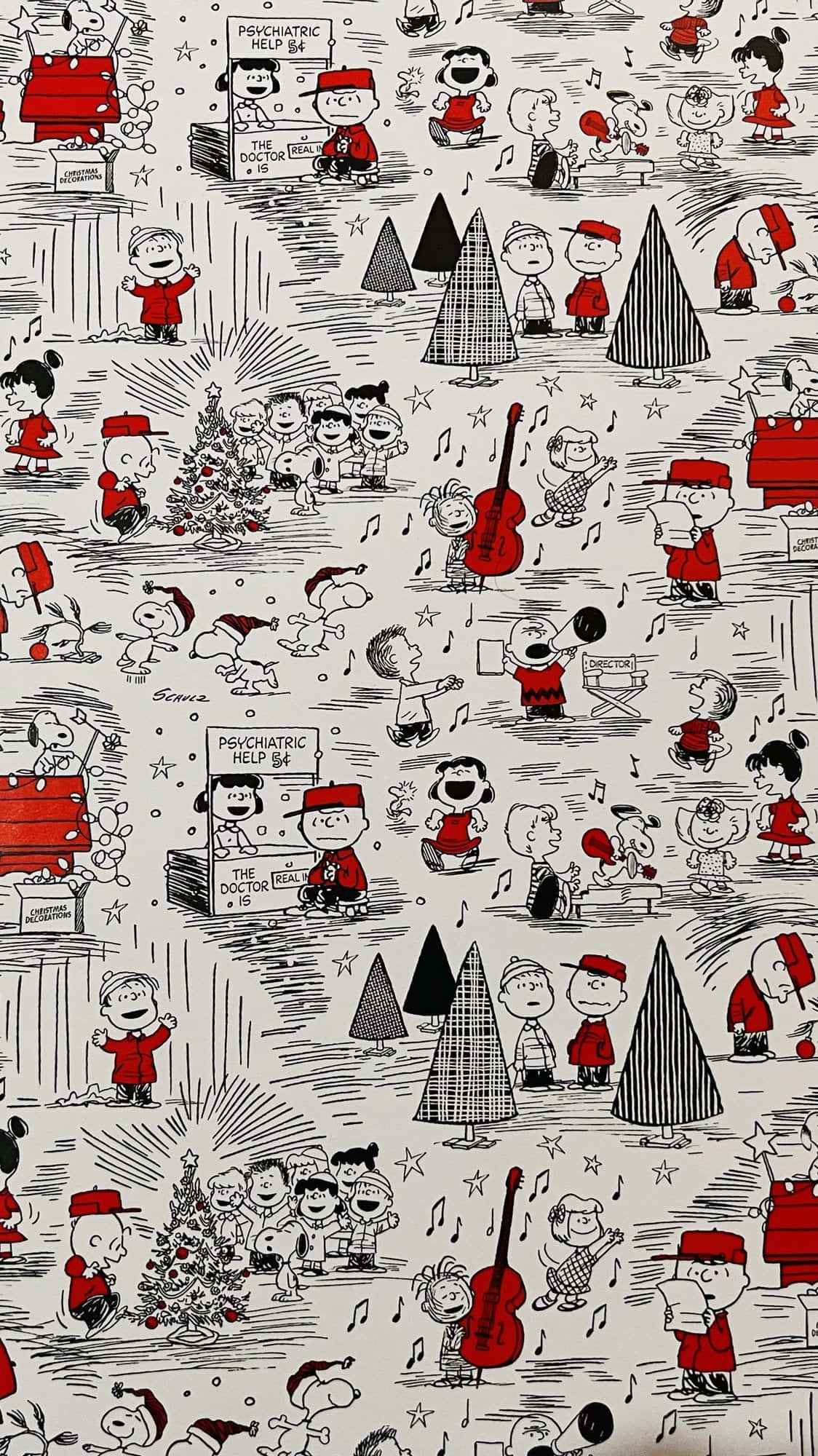 Sketch ya Krismasi ya Peanuts Picha ya Ukuta