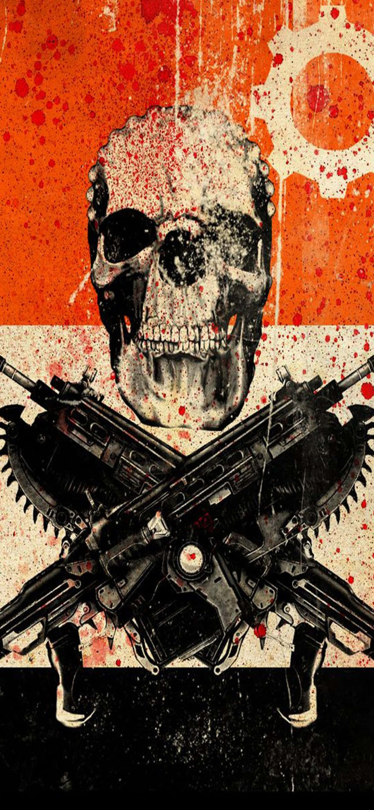 skull na bunduki juu yake na damu juu yake Picha ya Ukuta