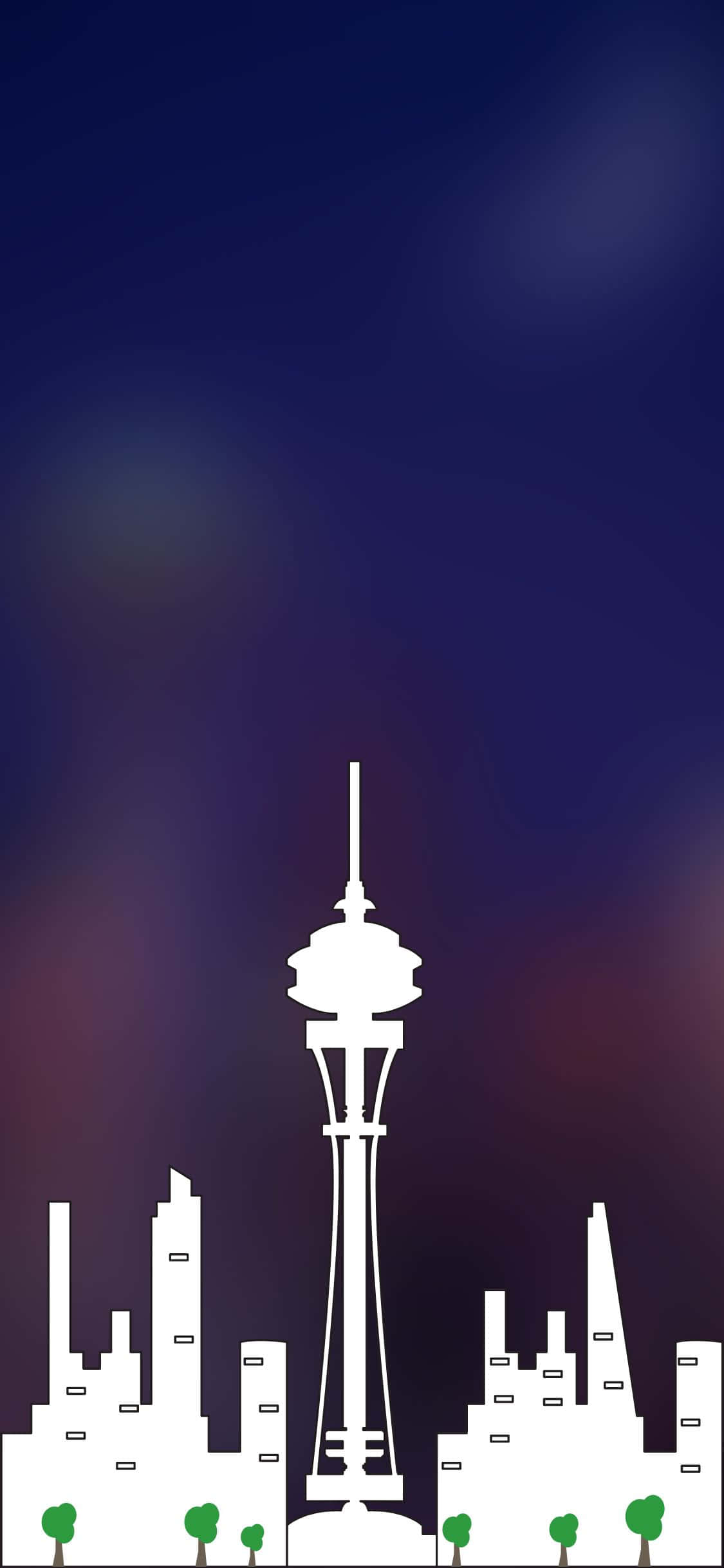 Skyline ya Seattle ya kuvutia inayomwangaza juu ya glasi ya iPhone X Picha ya Ukuta