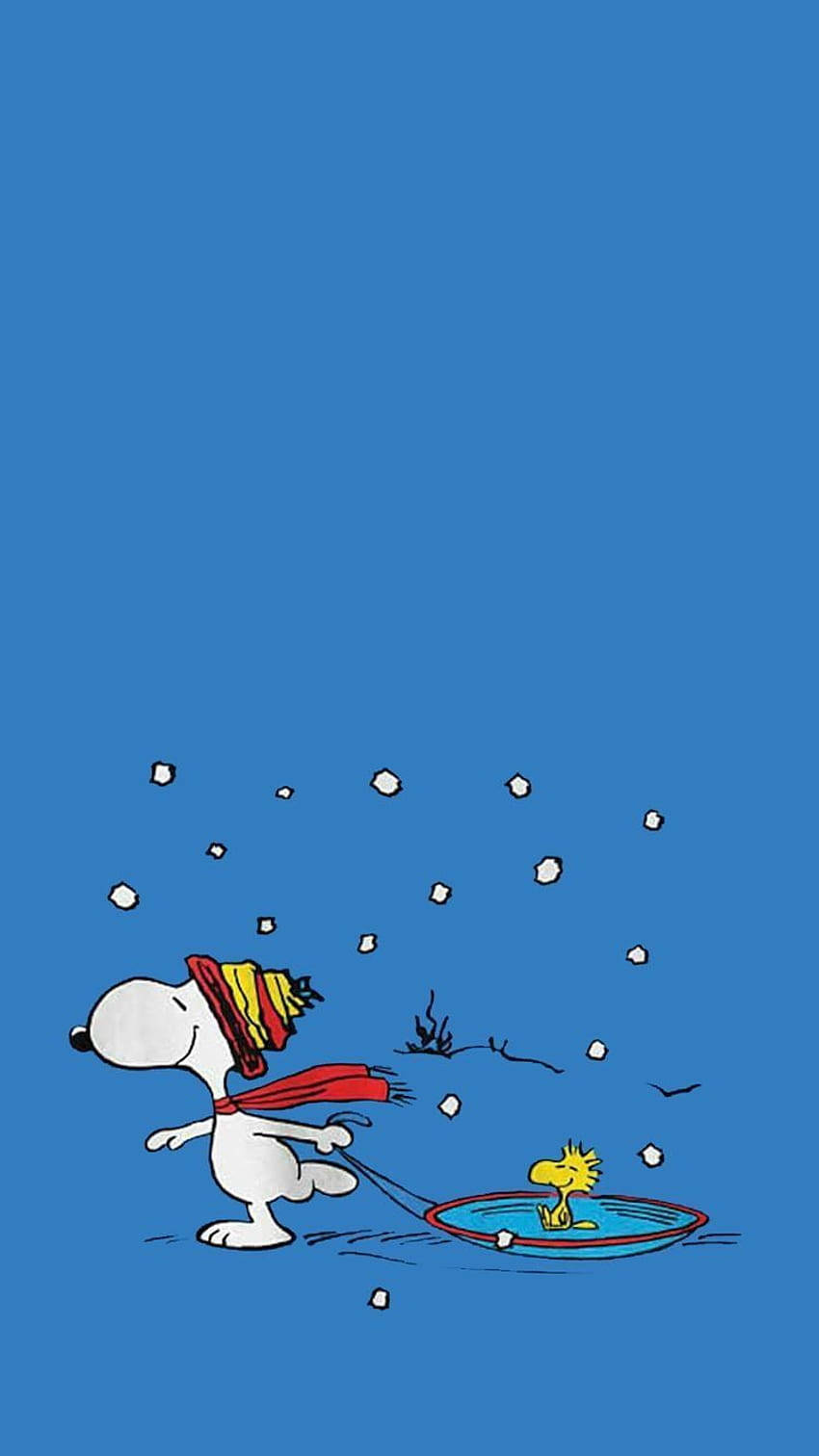 Snoopy Akivuta Woodstock Krismasi ya iPhone Picha ya Ukuta