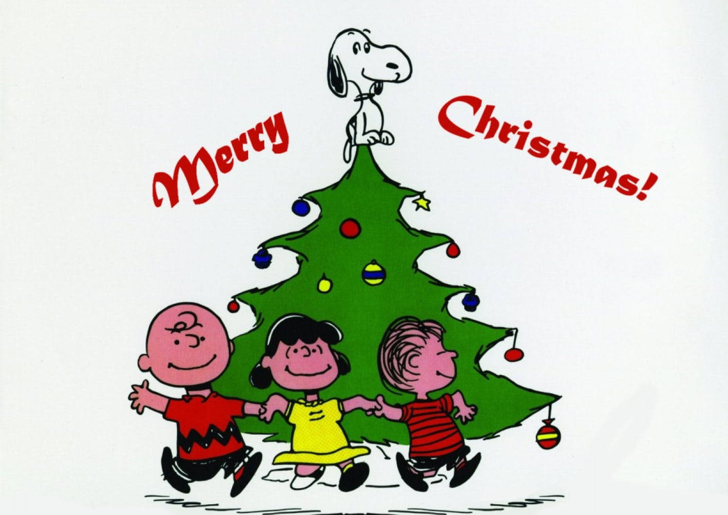 Snoopy Juu ya Mti wa Krismasi Picha ya Ukuta