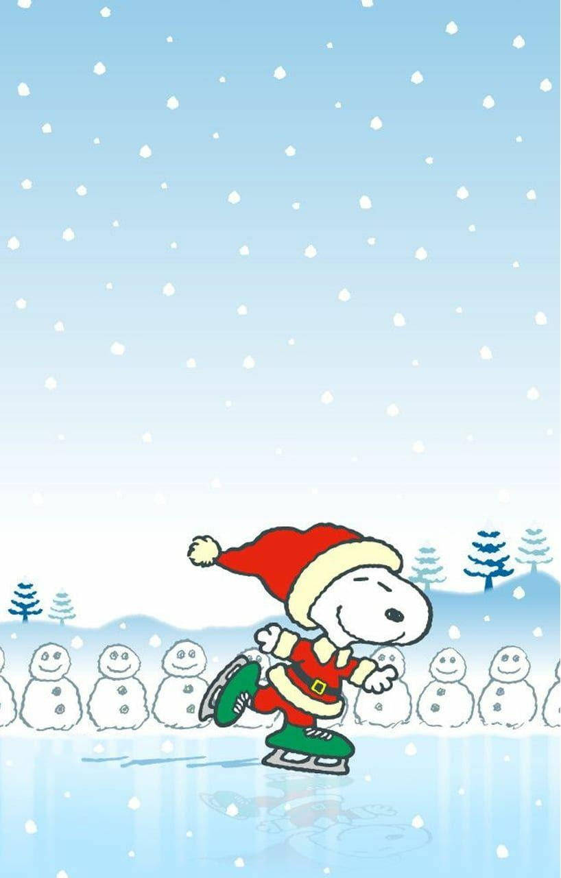 Snoopy Krismasi Akiteleza Barafuni Picha ya Ukuta