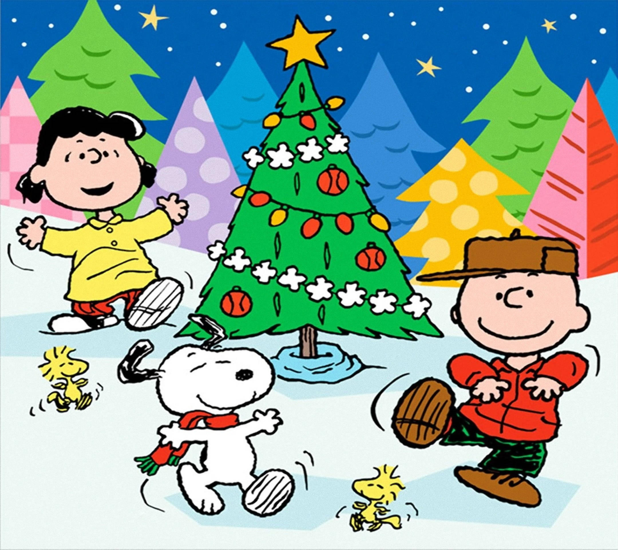 Snoopy Krismasi na Marafiki wa Kibinadamu Picha ya Ukuta