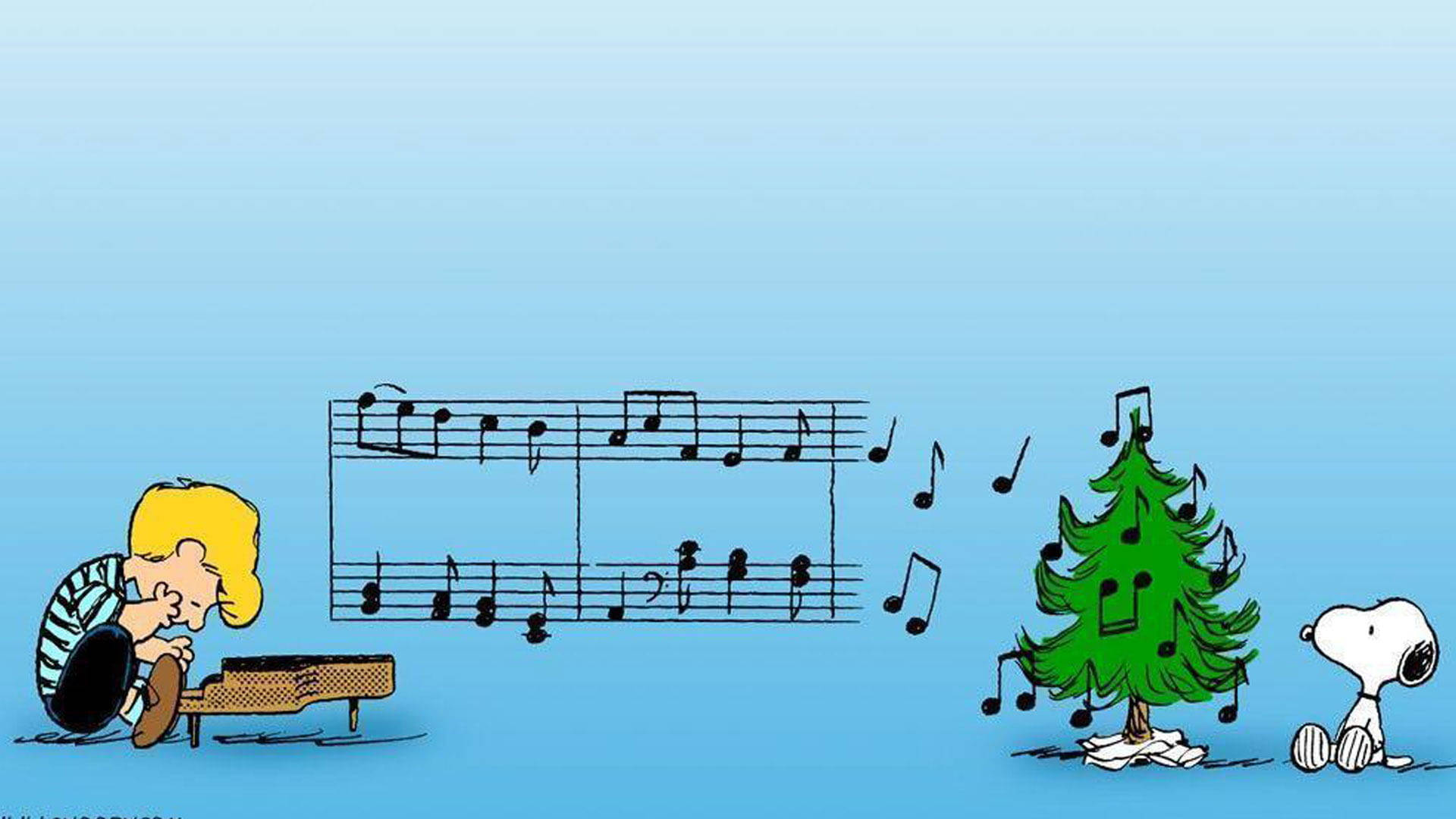 Snoopy Krismasi Noti za Muziki Picha ya Ukuta