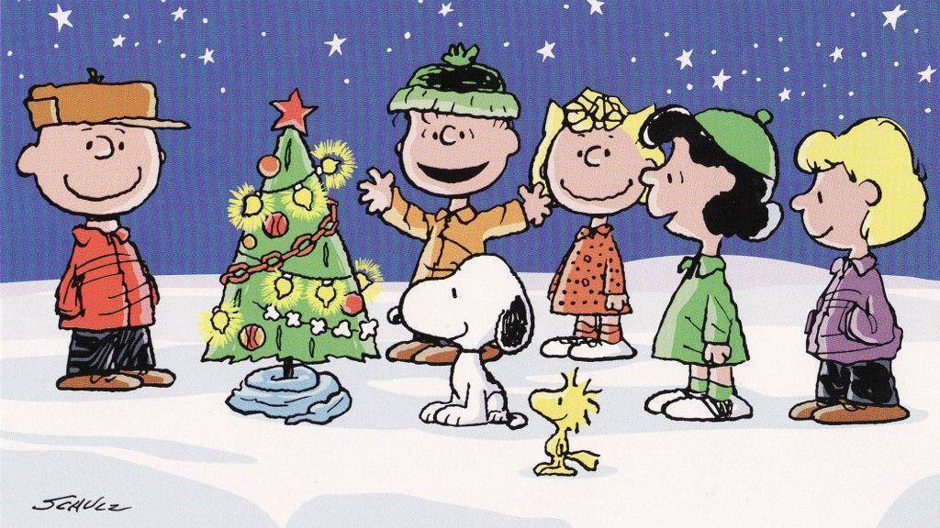 Snoopy Mti wa Krismasi Uliopambwa Picha ya Ukuta