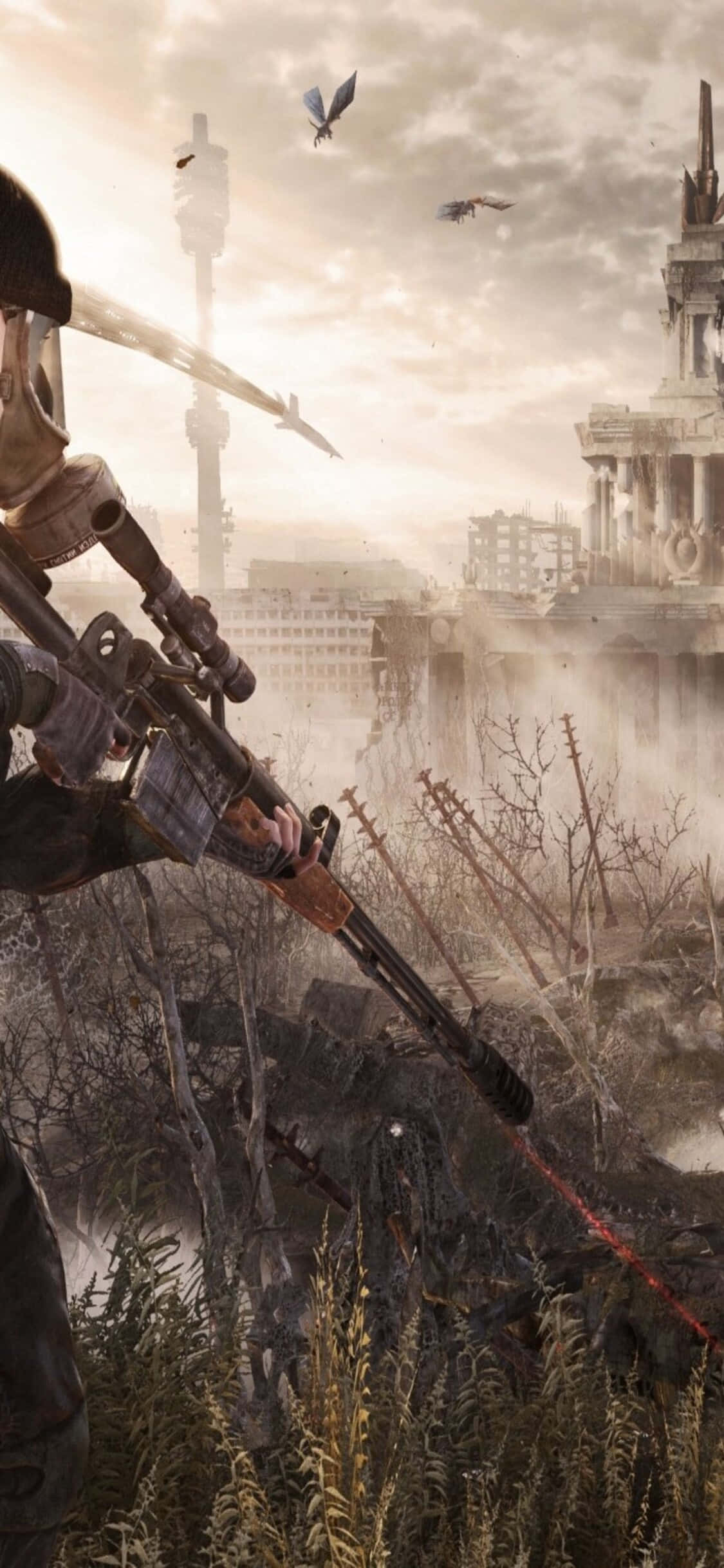 Soldier Walking Towards Village iPhone X Metro Last Light Background Picha ya Ukuta