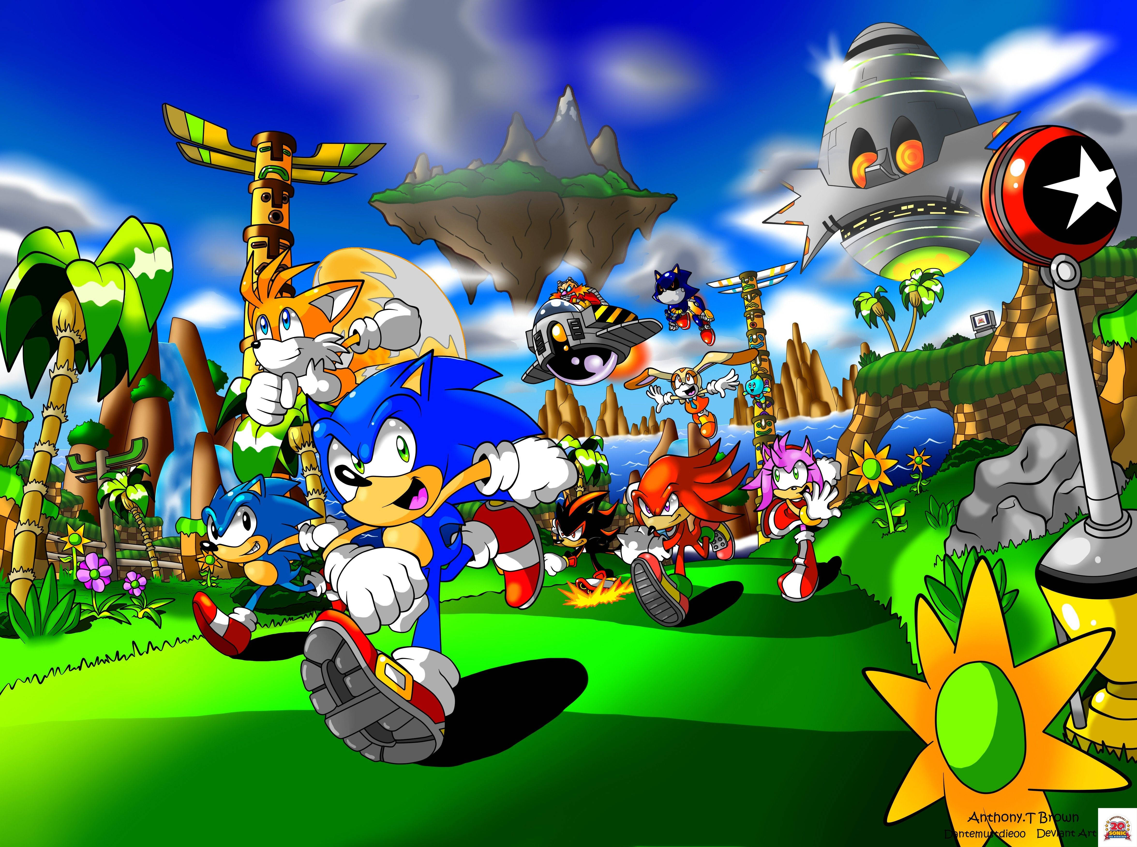 Sonic the Hedgehog akikimbia kwenye Msitu Mzuri wa Tropiki Picha ya Ukuta