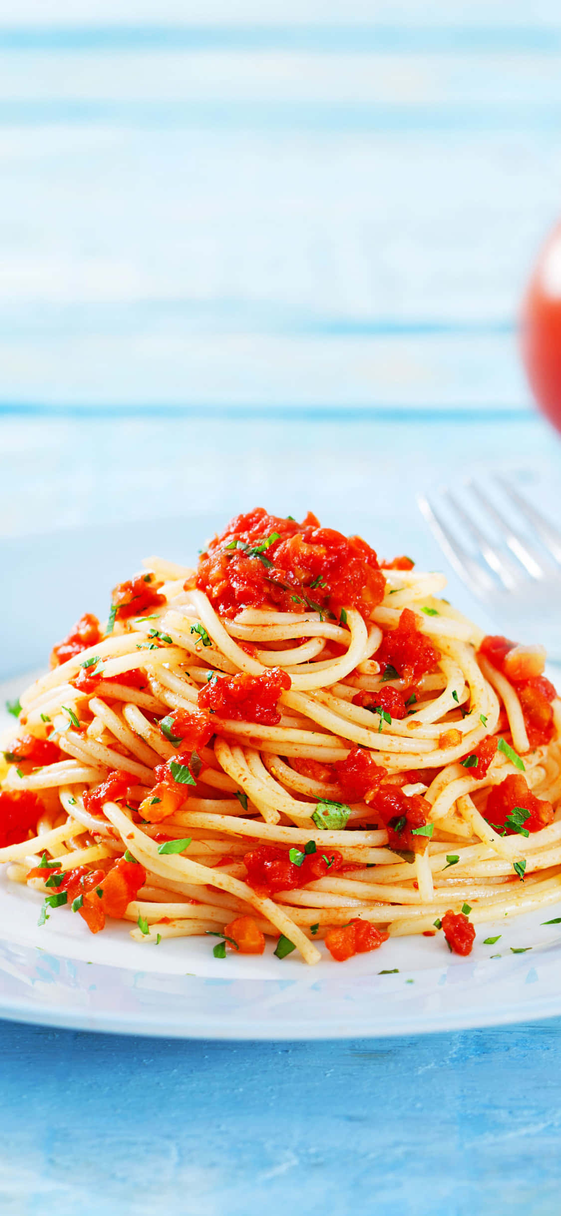Spaghetti na Viungo vya Nyanya Picha ya Nyuma ya Pasta ya iPhone X Picha ya Ukuta