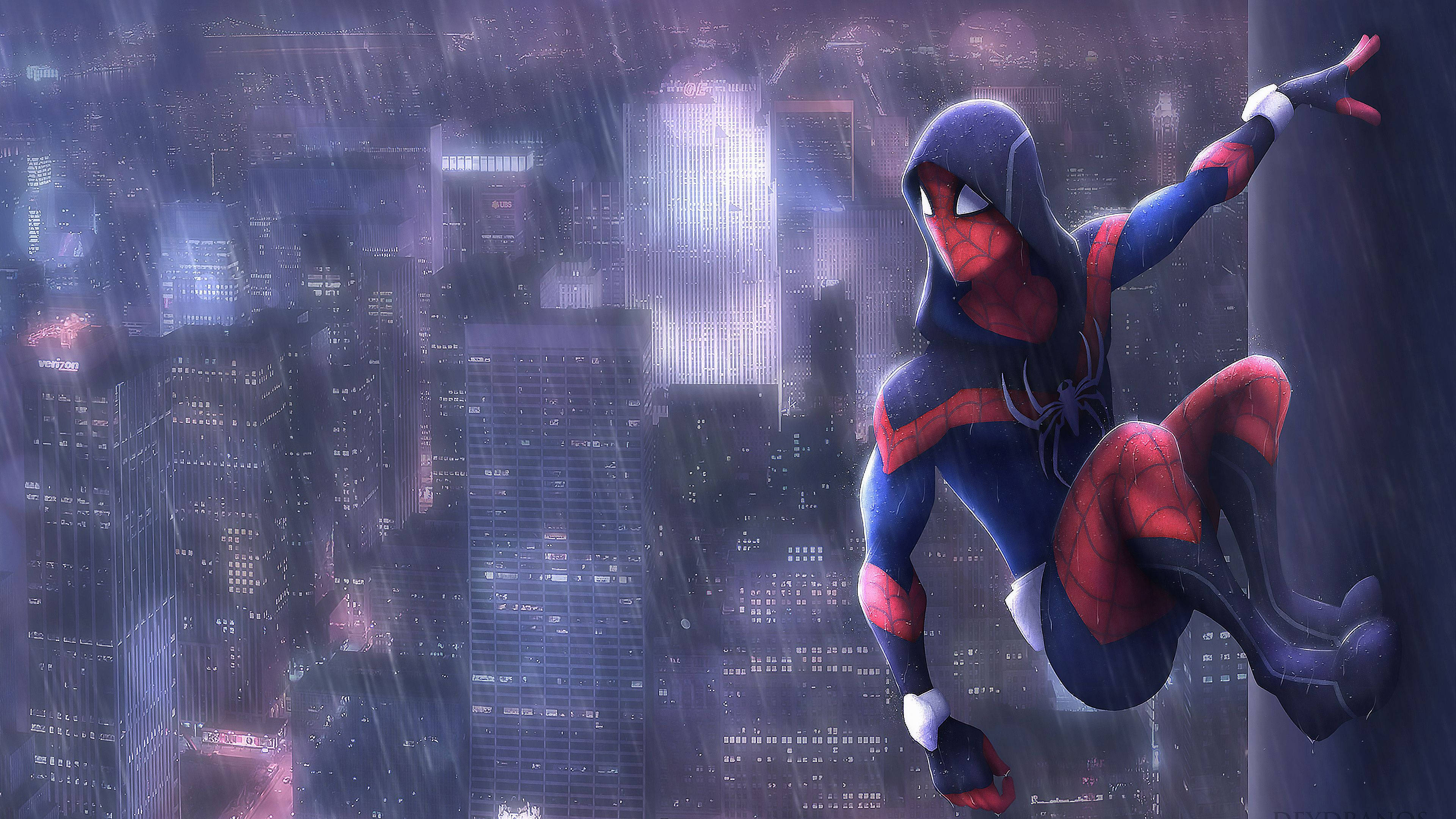 Spiderman akisimama kwa ujasiri kwenye mvua Picha ya Ukuta