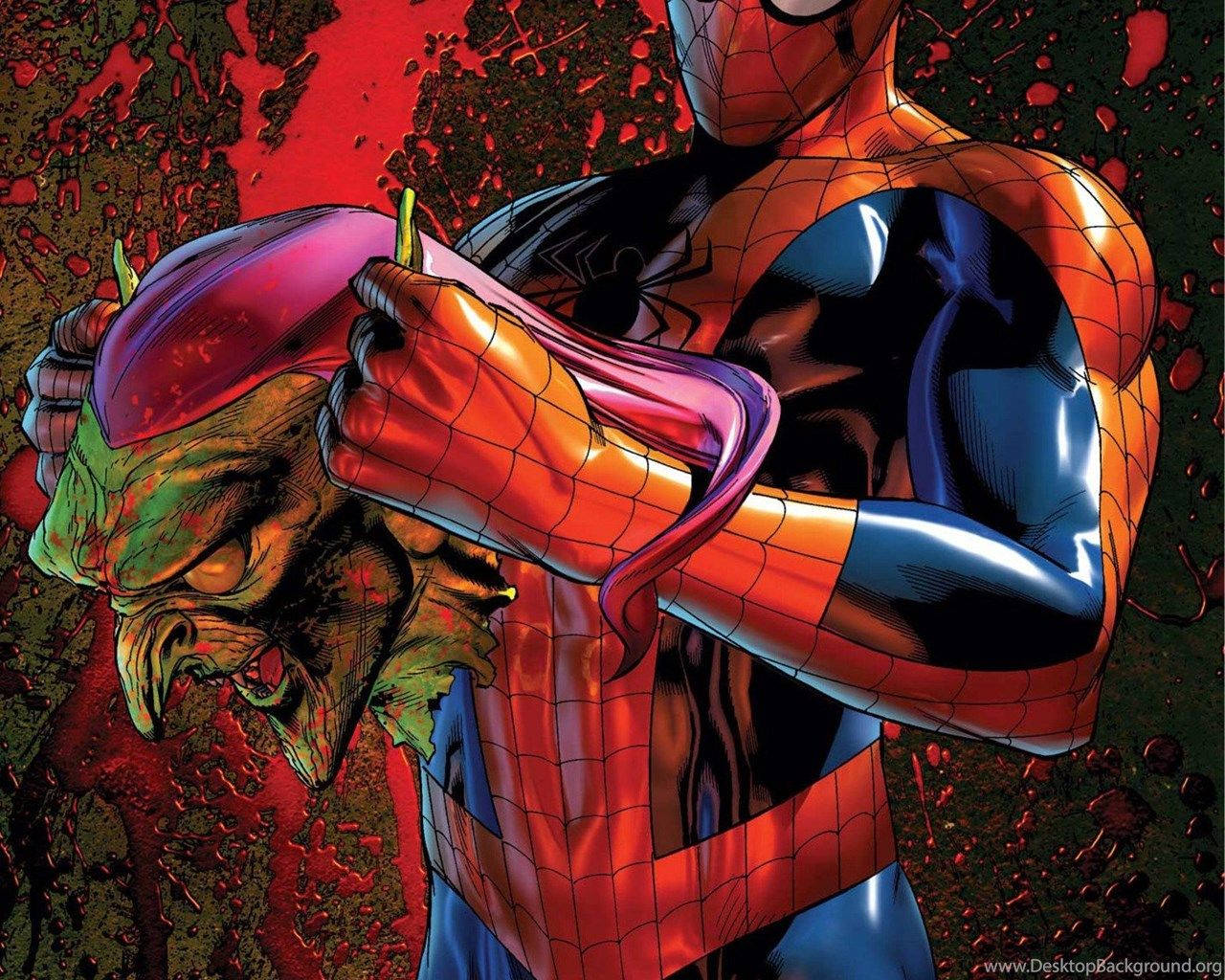 Spiderman Anavaa Kinyago cha Green Goblin Katika Vita Picha ya Ukuta
