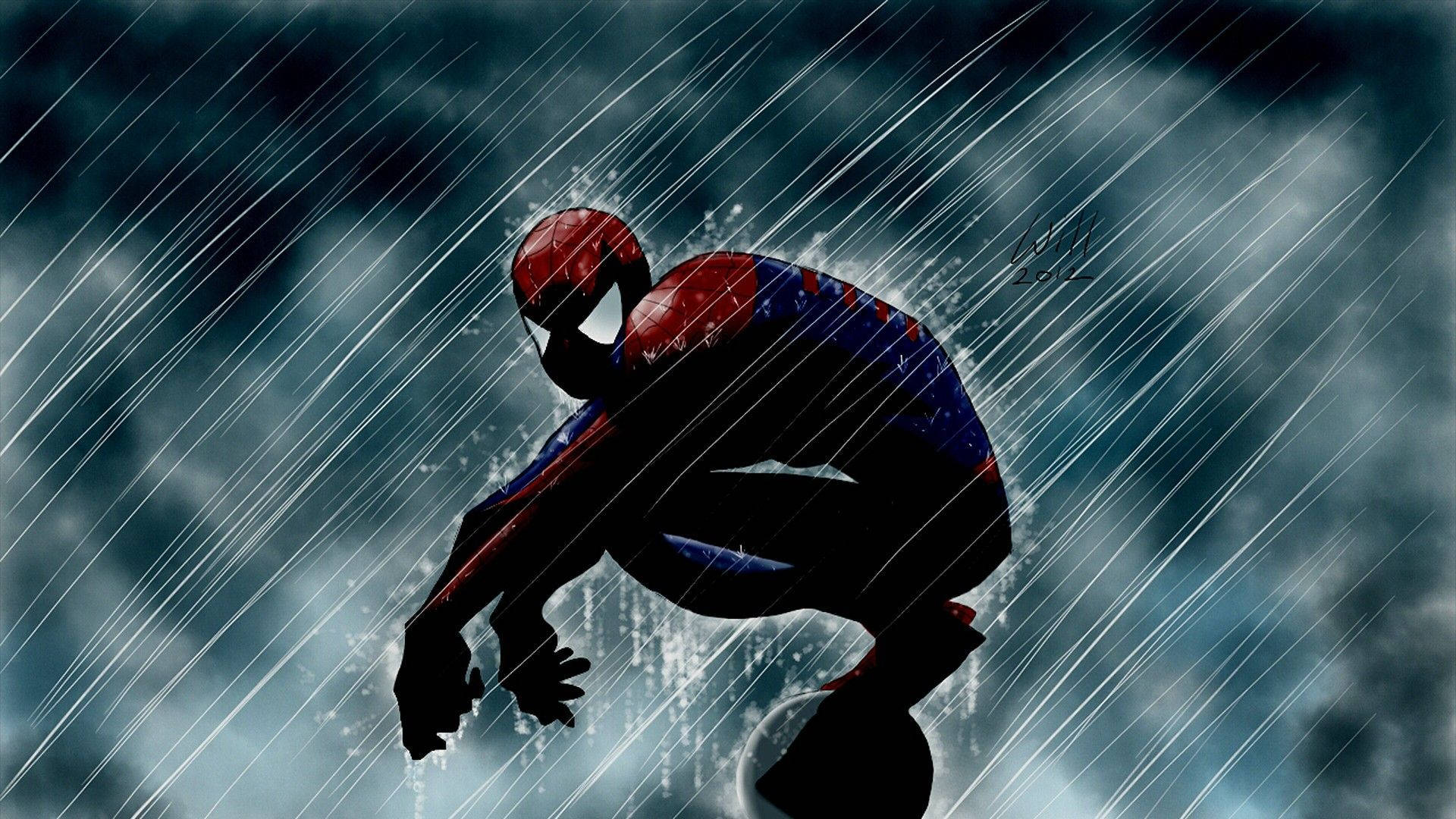 Spiderman kwenye mvua. Picha ya Ukuta